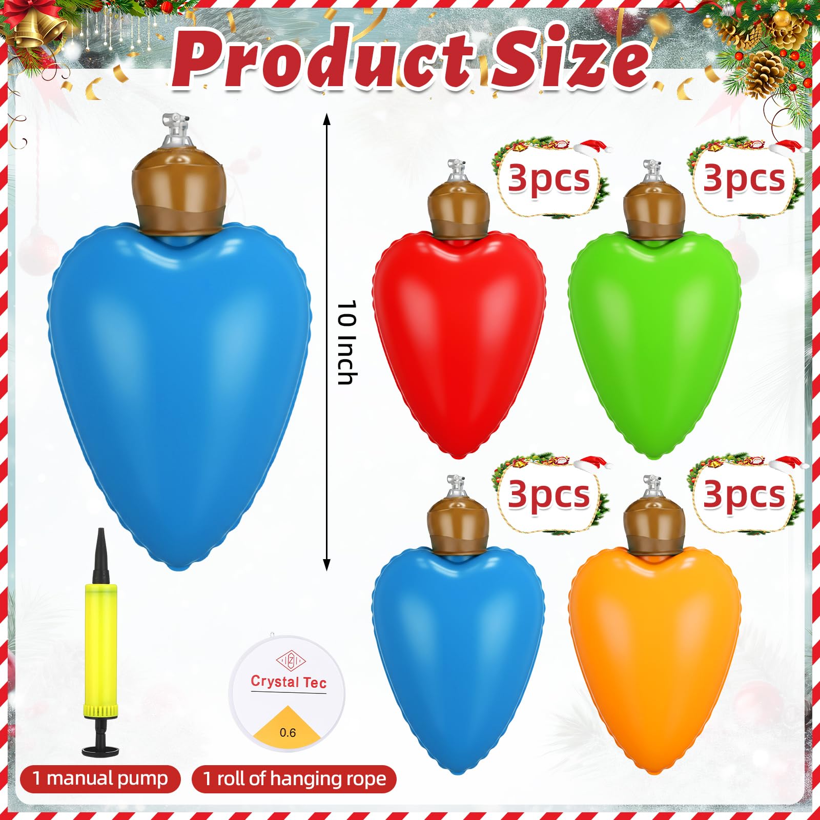 Vertintong 12 Pcs 10 Inch Inflatable Christmas Ball Decorations Inflatable Light Bulb Decor Giant Blow up Christmas Ornaments wi