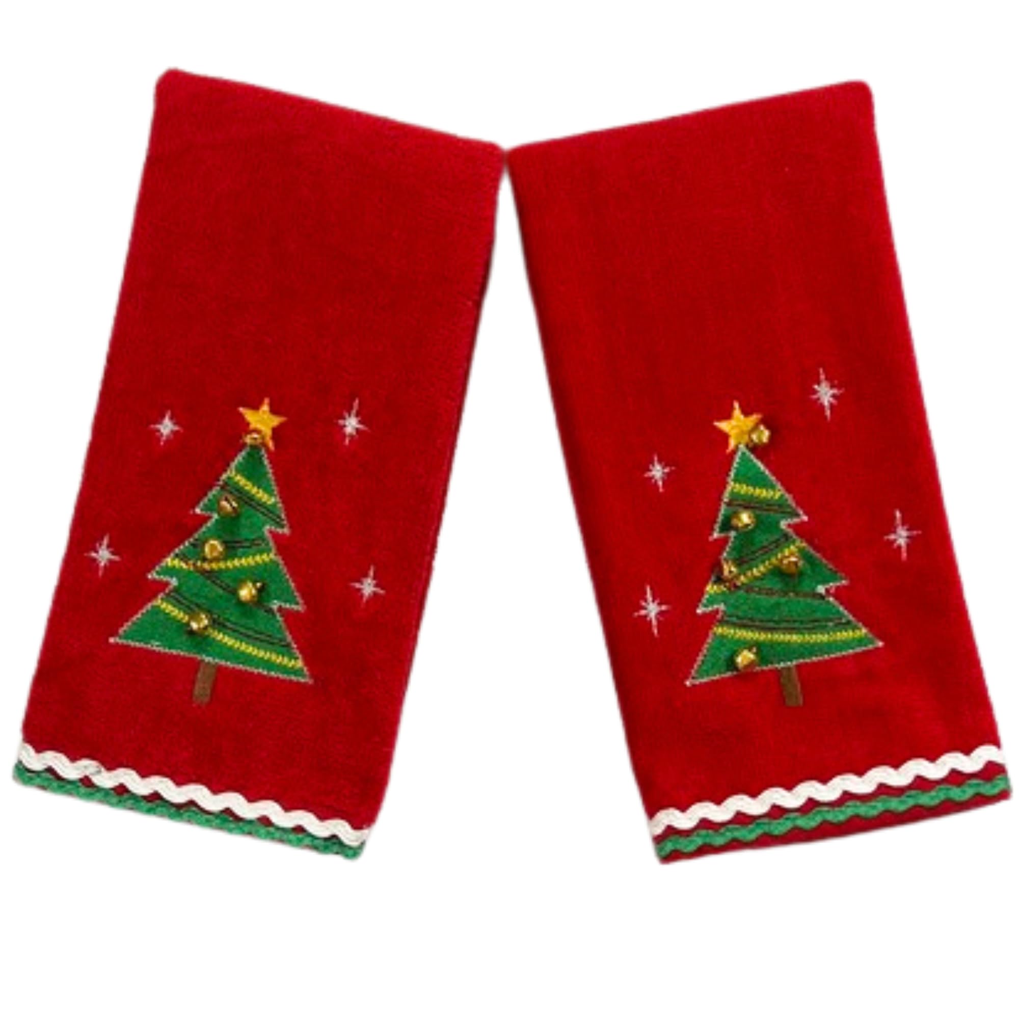 Serafina Home Holiday Christmas Bath Fingertip Towels, Embroidered Christmas Tree With Jingle Bells And Double Stitched Hem On R