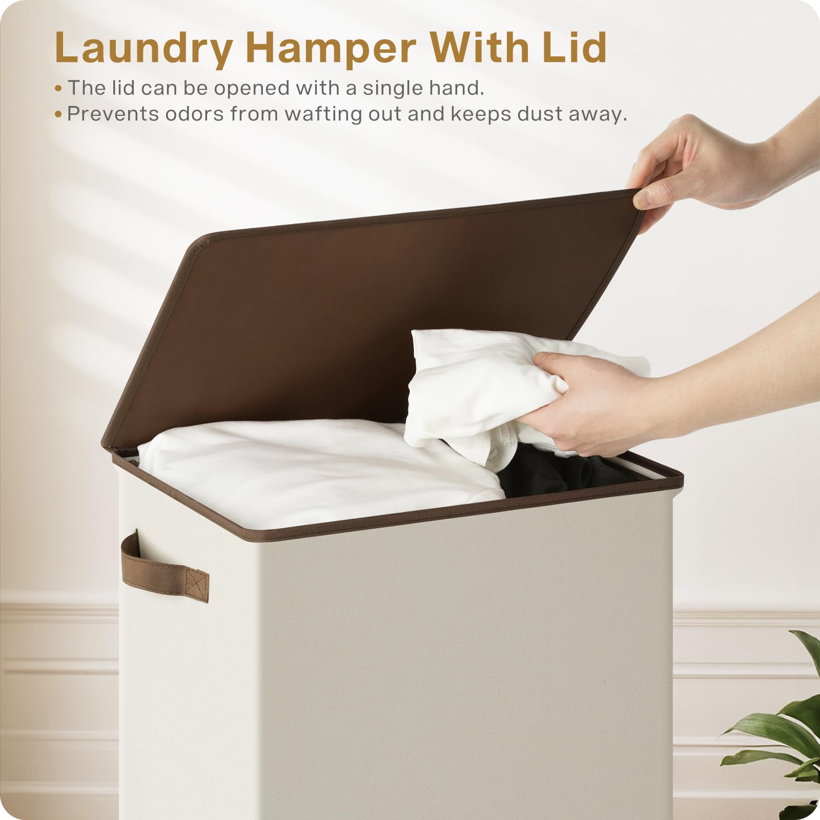 SOLEDI Laundry Hamper with Lid - 100L XL - Large Laundry Basket with Removable Bag  Collapsible Laundry Baskets  Convenient Storage - Hampers for Laundry for Bedroom  Bathroom  Closet  Dorm  Off-White