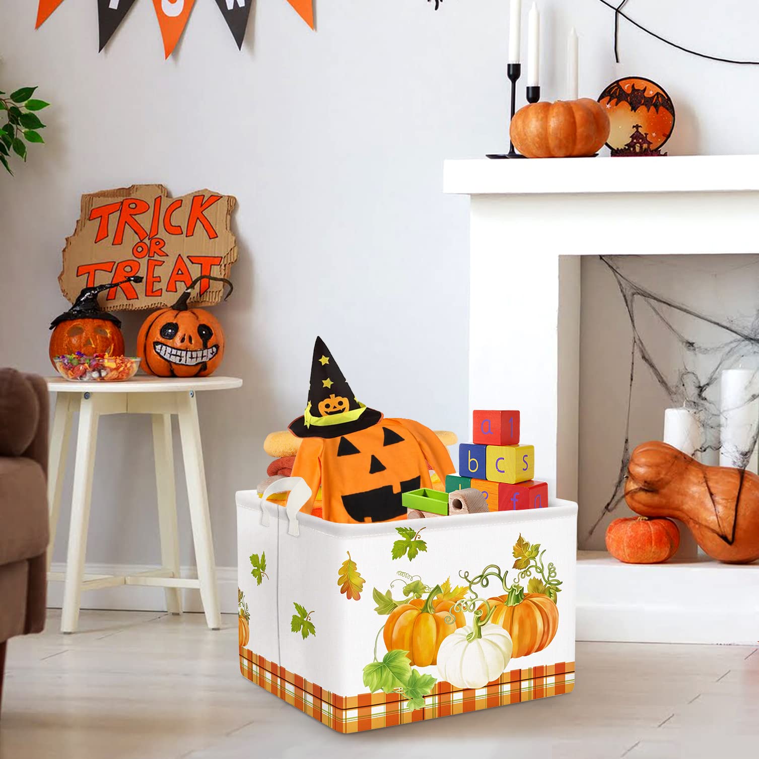 Clastyle Pumpkin Gift Baskets Empty Gnome Truck Shelf Basket Foldable Toys Clothes Large Storage Bin Rectangular Harvest Orange