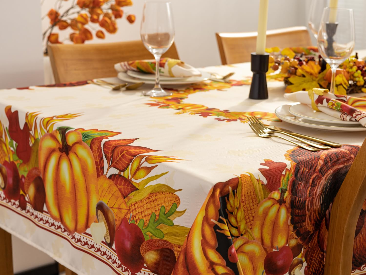 YiHomer Fall Thanksgiving Tabletop Collection for Kitchen Dining Decoration Parties Harvest, Harvest Party, Tablecloth, 52 x 52