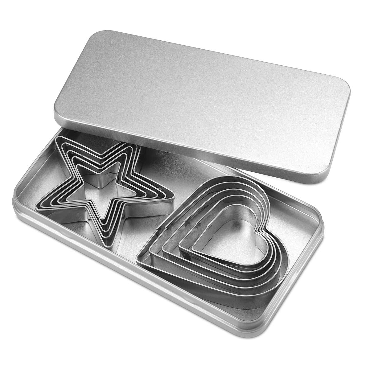 Xueerde 10Pcs Cookie Cutters Set Stainless Steel Biscuit Cutter Love Heart Shape And Star Shape Baking Vegetable Donuts Shape Cu