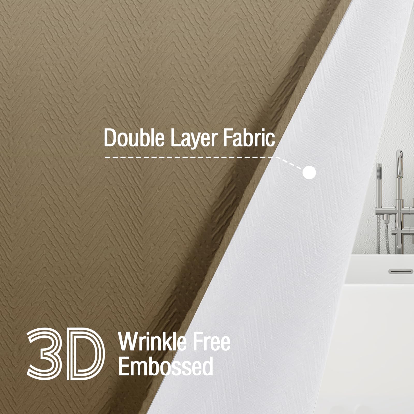 Gibelle Ombre Brown Shower Curtain, 3D Embossed Textured Herringbone Fabric Shower Curtain, Modern Farmhouse Bathroom Decor Soft