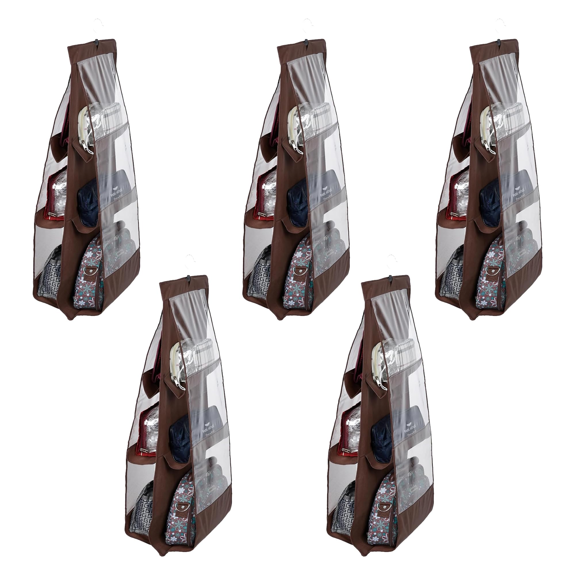 Kuber Industries Pack Of 5 Hanging Organizer | Handbag Organizer | Hanging Purse For Wardrobe | Transparent Clutch Organizer | H