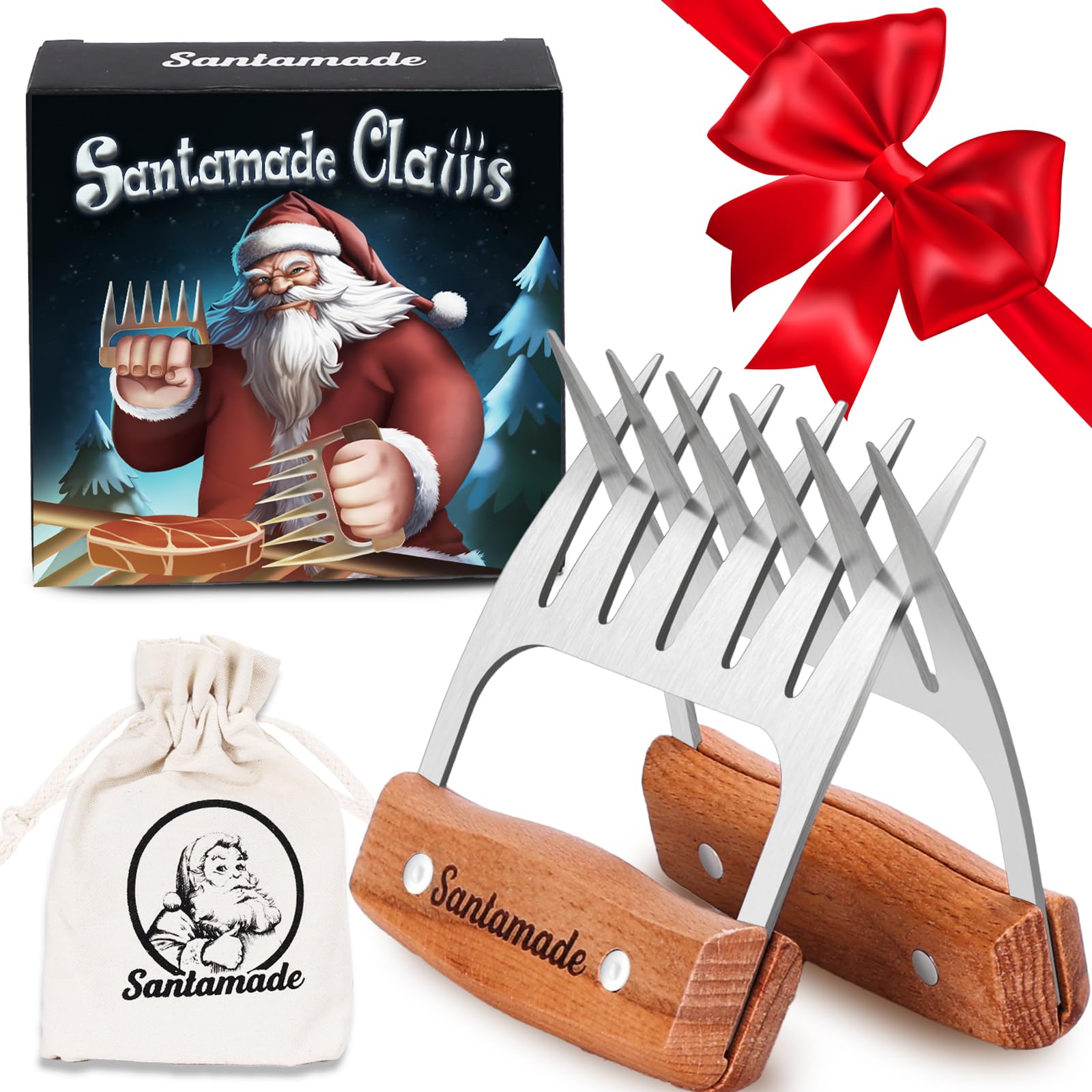 Santamade Meat Shredder Claws - Stainless Steel Meat Claws For Pulled Pork, Shredded Chicken, Bear Claws For Shredding Meat, Gri