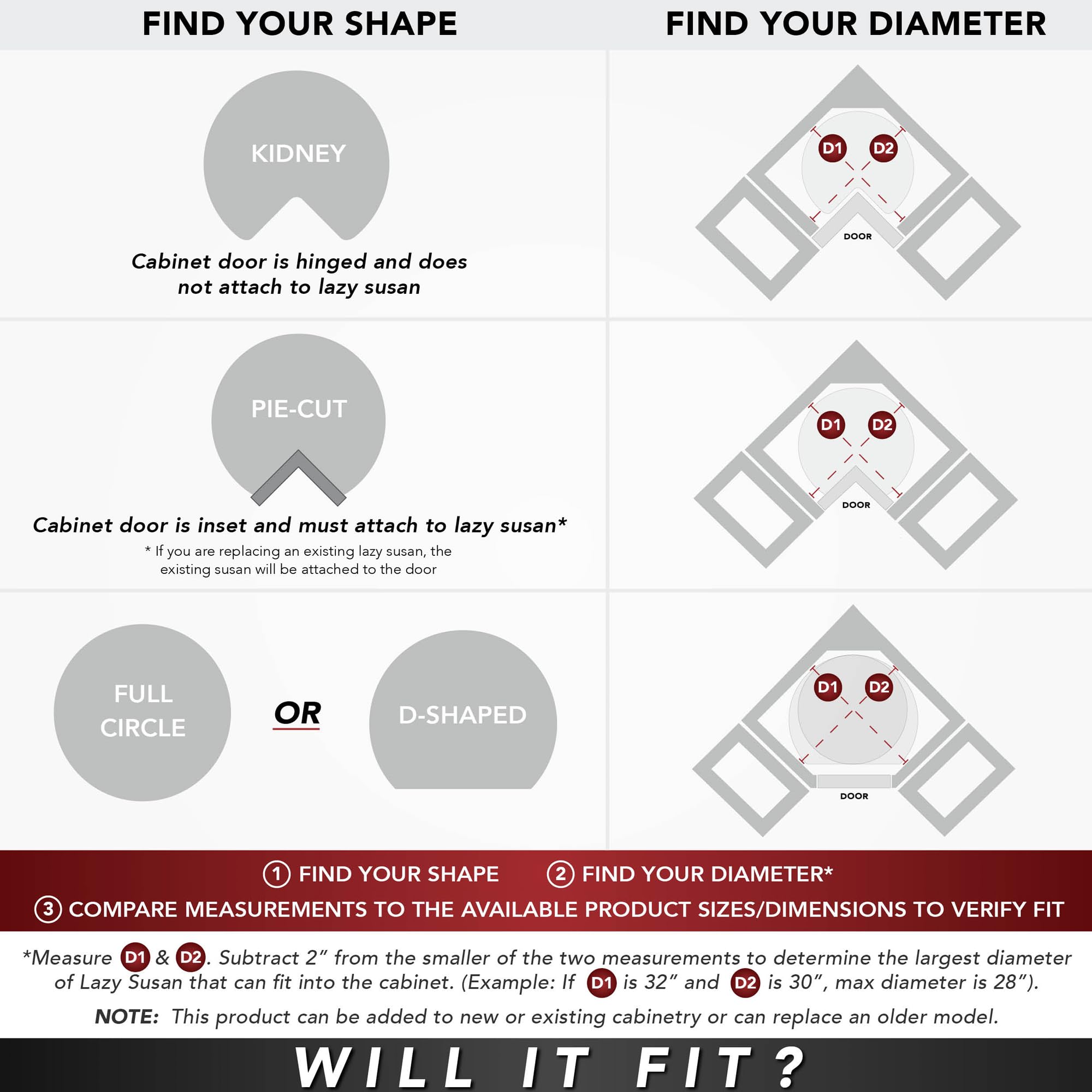 Rev-A-Shelf 24'' Full Circle Dual Tier Lazy Susan Organizer For Upper Corner Wall Cabinets, Plastic Home Rotating Storage Shelve