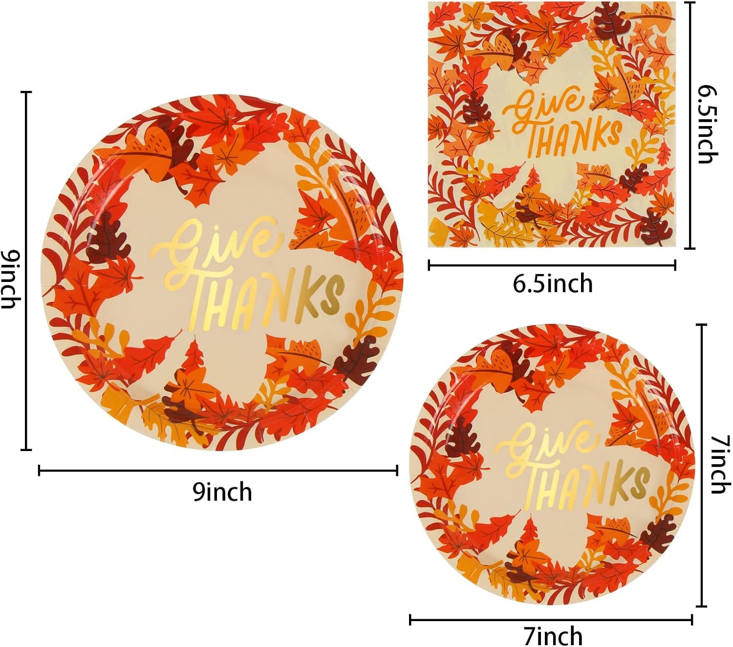 DIYASY 200 Pack Thanksgiving Paper Plates and Napkins, Fall Disposable Plates Dinnerware Heavy Duty Dessert Dinner Plate for 50