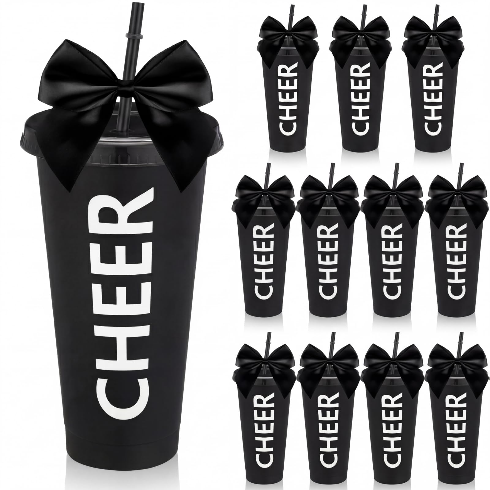 Layhit 12 Sets Cheerleader Gift Bulk for Team Cheer Cups 24 oz Reusable Plastic Cheer Tumblers Cheerleader Cup with Lid and Stra