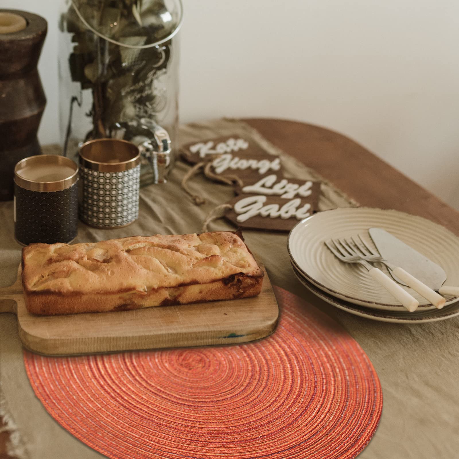Funwheat Round Braided Placemats Set Of 6 Place Mats For Dining Tables Woven Heat Resistant Table Mats 15 Inch For Halloween(Ora