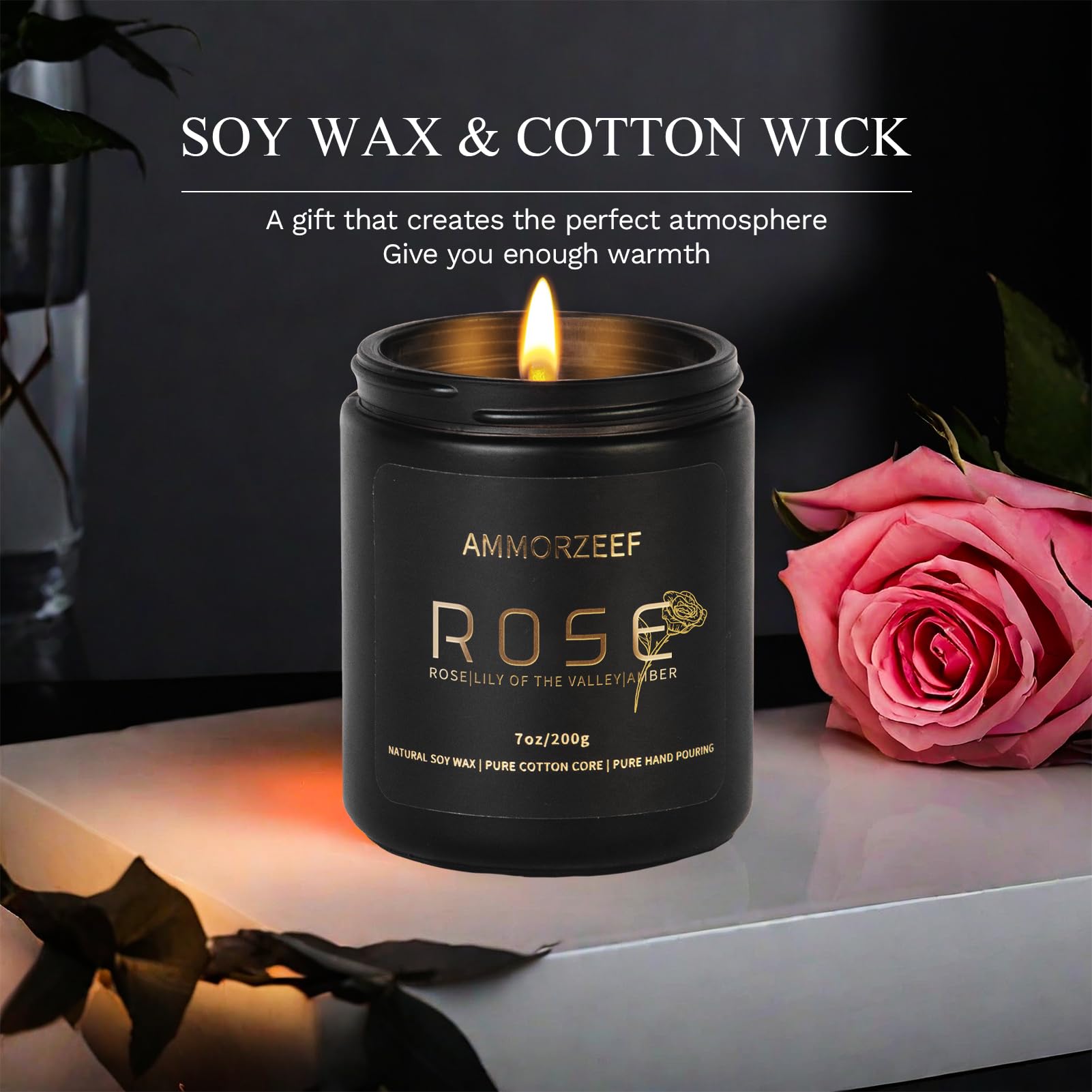 AMMORZEEF Rose Scented Candles for Men Women;Gifts for Couples|Soy Candles for Home|Birthday Candle Gifts for Men and Women|Vale