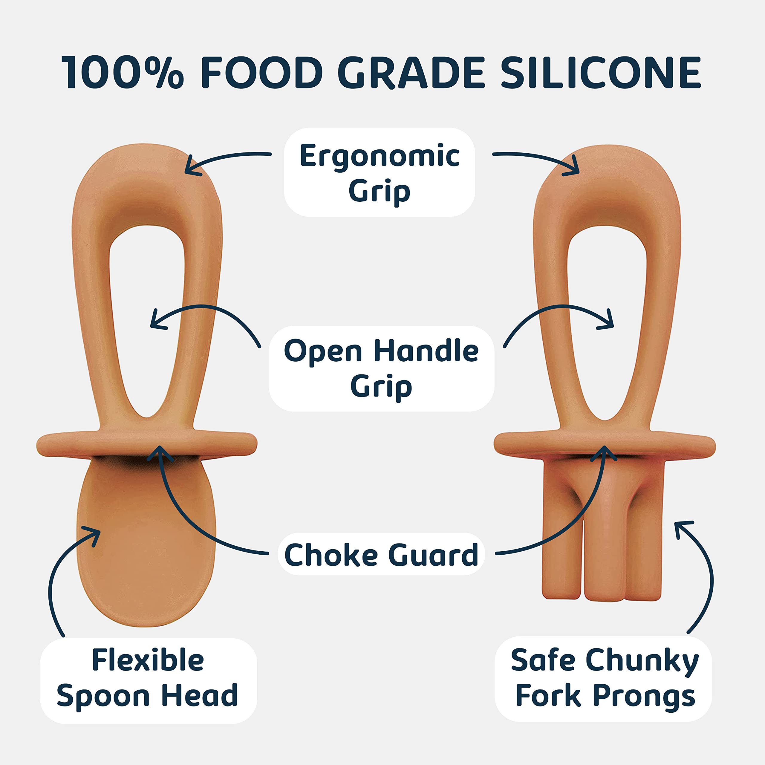 Tiny Twinkle Silicone Training Utensils - Baby Spoons & Baby Forks For Self-Feeding Training - Silicone Baby Led Weaning Utensil