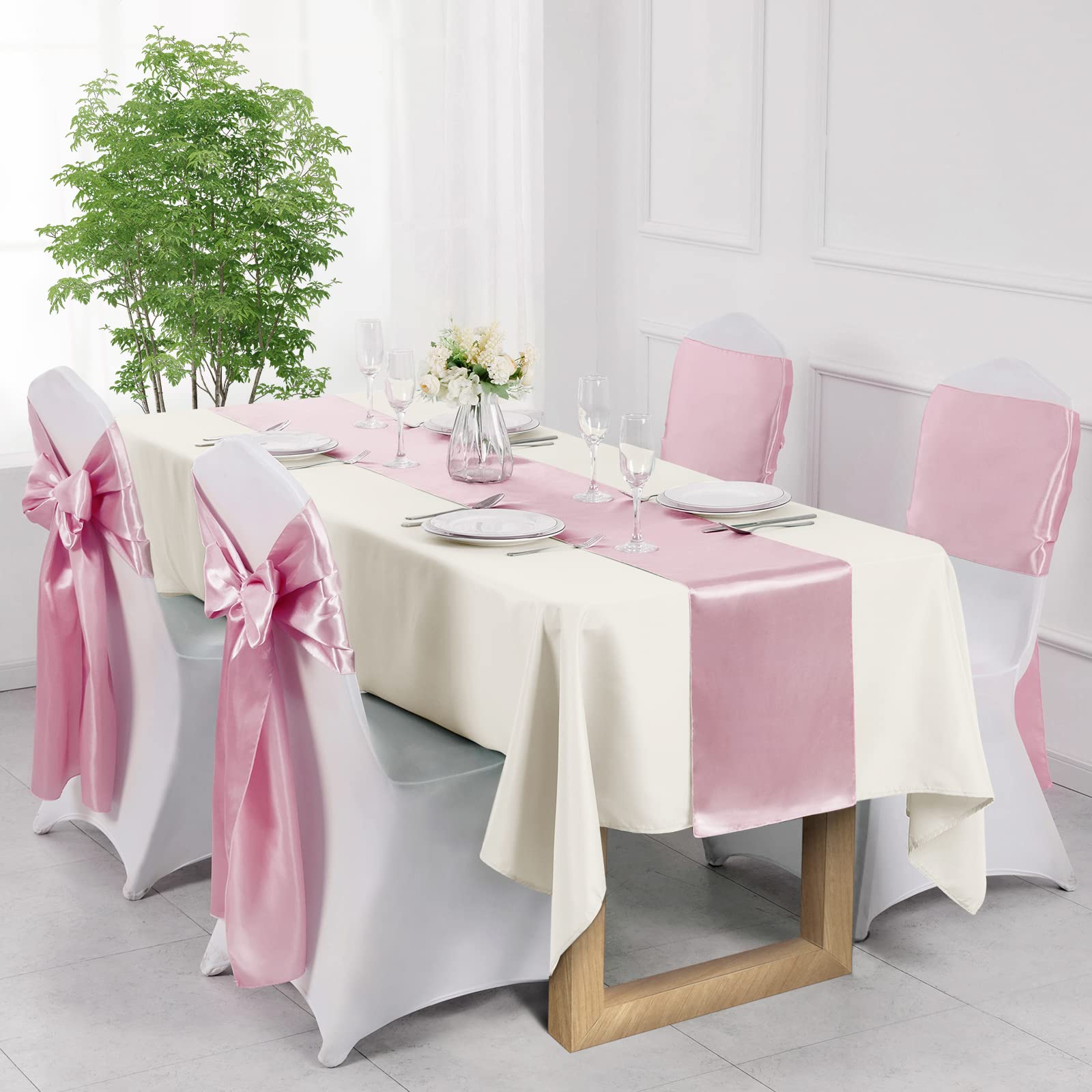 Manyshofu 12Pcs Satin Blush Pink Table Runner - 12 x 72 Inch Long Size  Party Table Runner Decor Bright & Smooth Wedding Decorations Table Runner for Banquet Chef Birthday Buffet Dinner Graduations