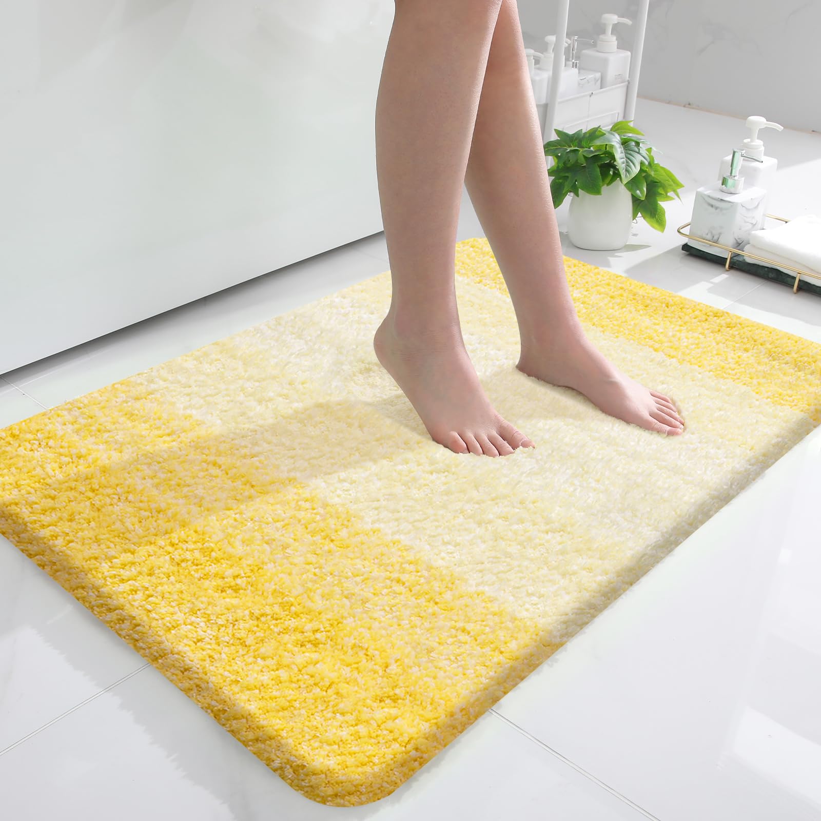 OLANLY Luxury Bathroom Rug Mat 36x24  Extra Soft and Absorbent Microfiber Bath Rugs  Non-Slip Plush Shaggy Bath Carpet  Machine Wash Dry  Bath Mats for Bathroom Floor  Tub and Shower  Yellow
