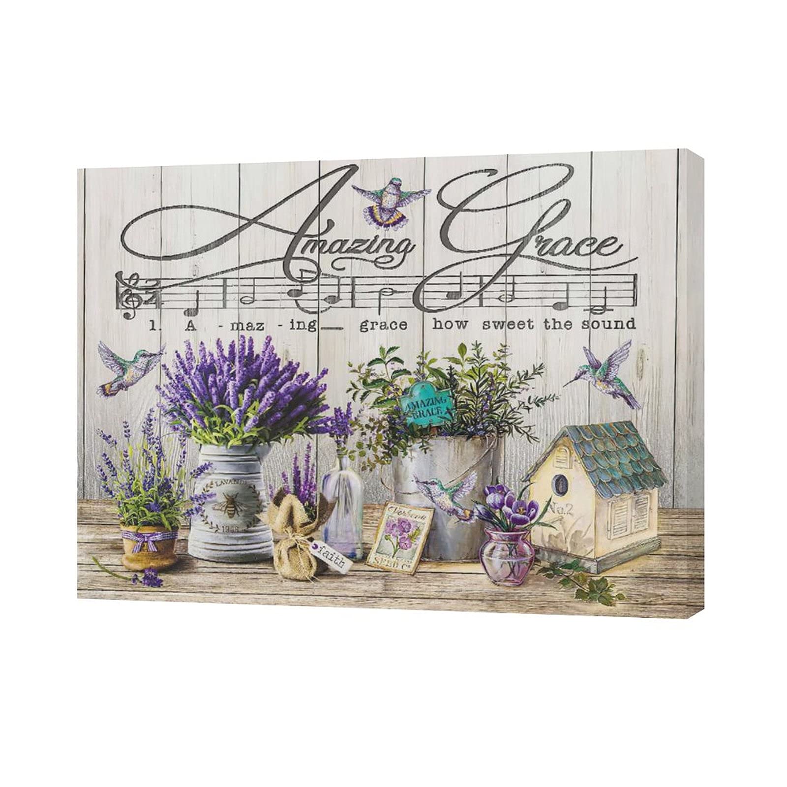 Purple Lavender Bathroom Wall Art Farmhouse Amazing Grace Hummingbird Pictures Wall Decor Christian Faith Inspirational Quotes C