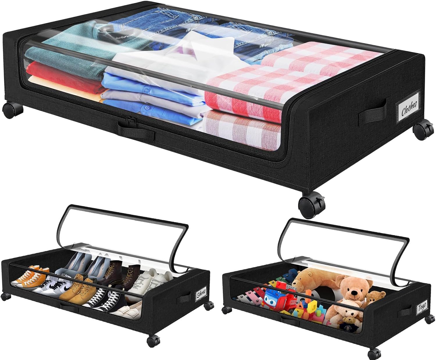Amazon Brand  Solimo Under Bed Storage Organizer With Wheels, Foldable Underbed Storage Bag With Window & Zipper, Large Capacit