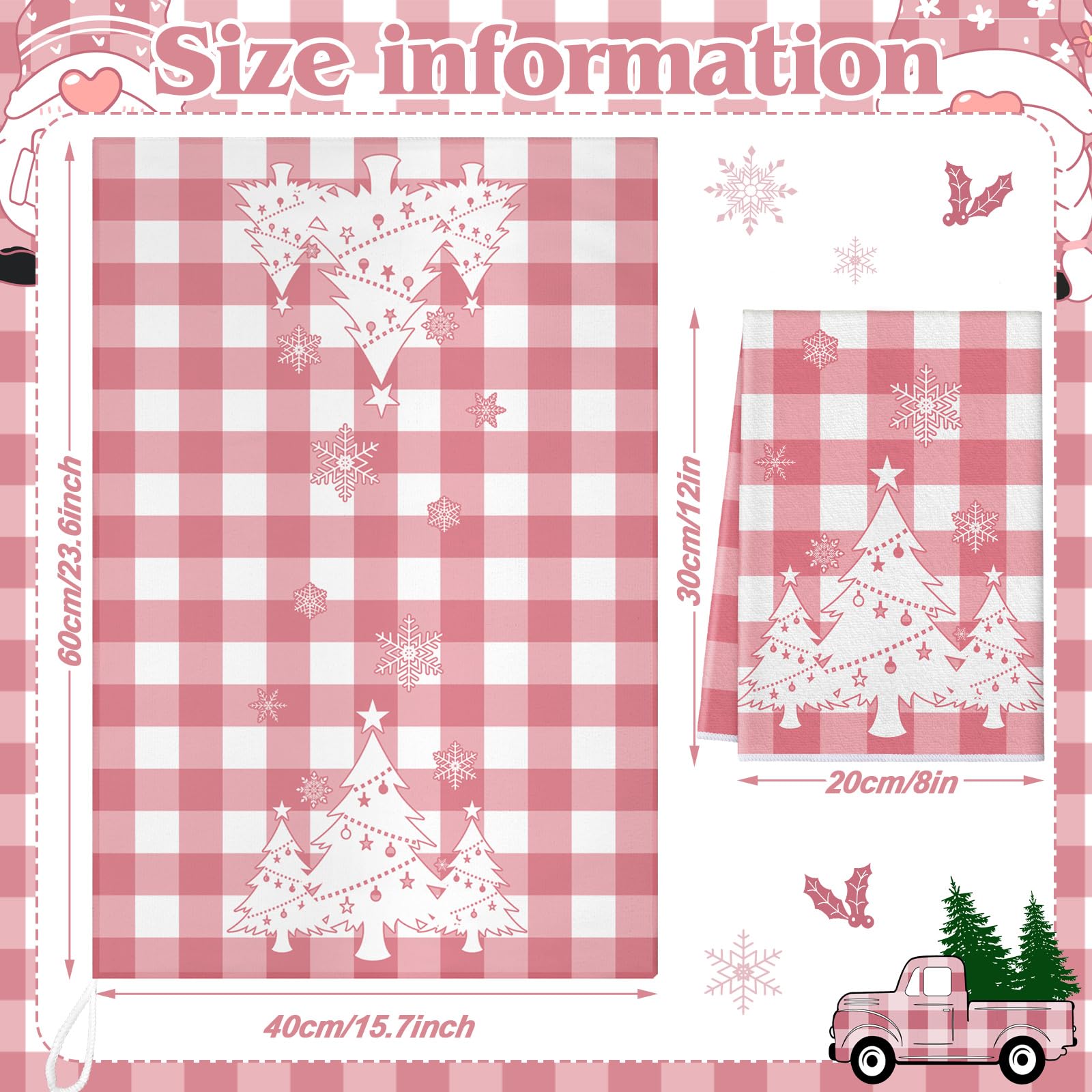 Sratte 6 Pcs Pink Christmas Kitchen Towels Pink White Buffalo Plaid Dishtowels Absorbent Winter Gnome Truck Snowman Bathroom Han