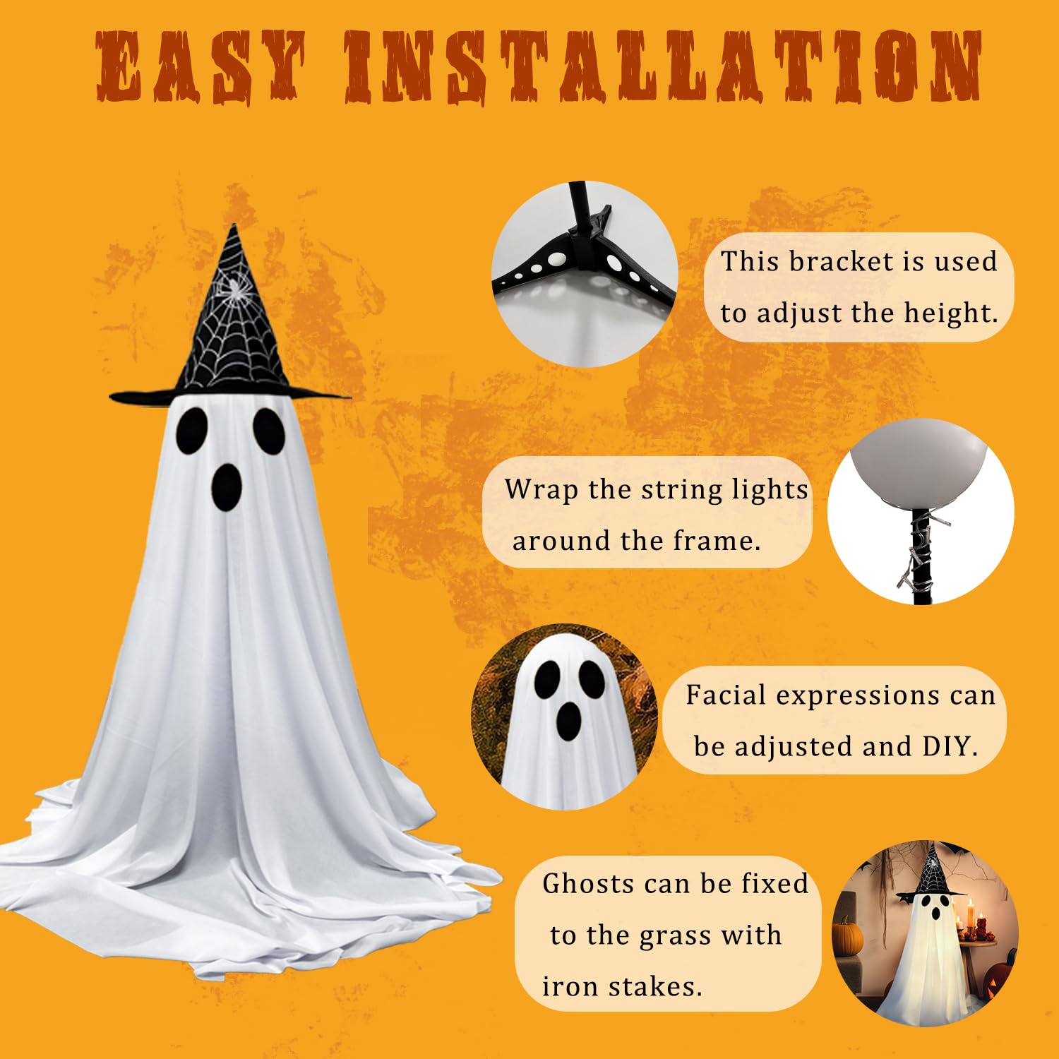 Halloween Outdoor Decor - 2 Pack Halloween Ghost Decorations with 8 Modes LED Light - Scary Standing Ghosts Decor for Indoor Fro