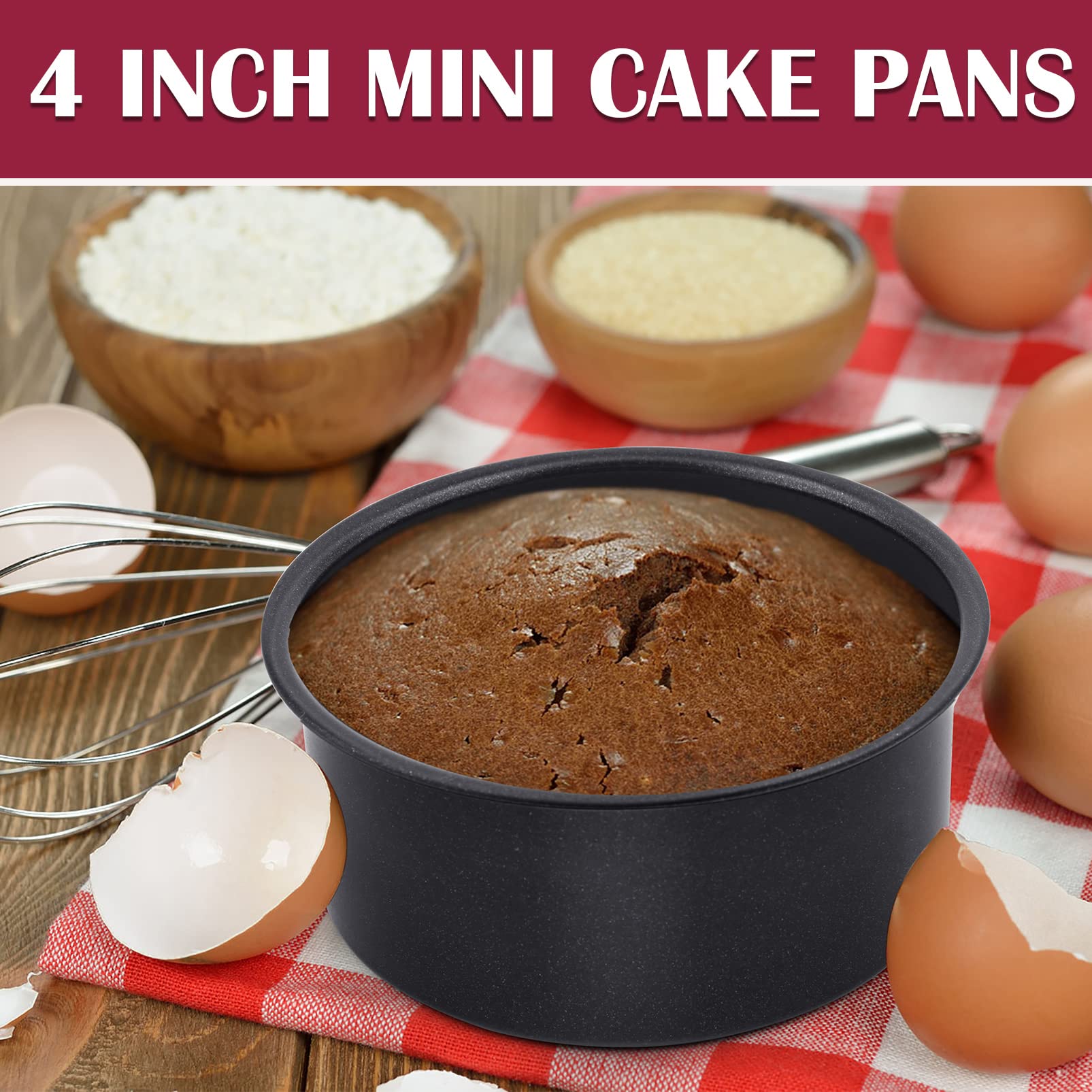 P&P Chef 4 Inch Mini Cake Pan Set Of 3, Non-Stick Round Baking Cake Pans Tins For Small Tier Smash Cakes, Non-Toxic & Solid, Sta