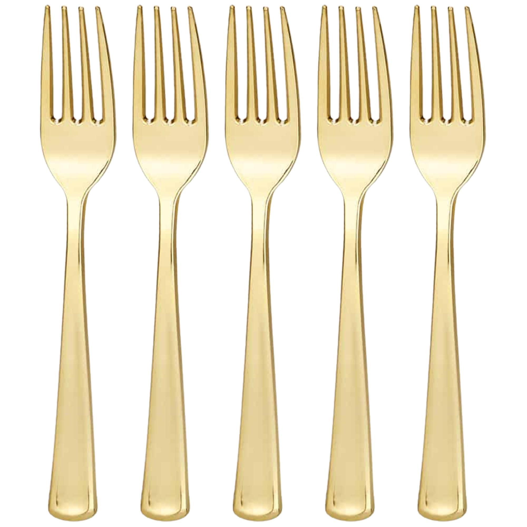Lillian Tablesettings Glossy Plastic Forks - 5 1/2'' x 1''  Gold  24 Pcs