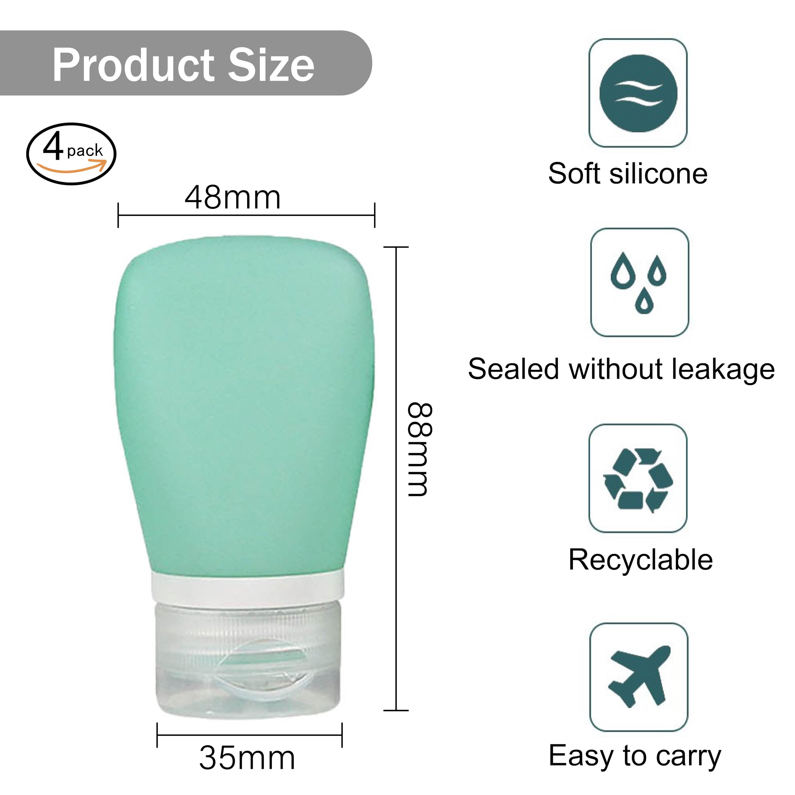 Zlongron 4 Pack Leak-Proof Mini Condiment Bottles, Food-Grade Silicone Squeeze Bottles, Easy To Carry As Travel Storage Bottles,