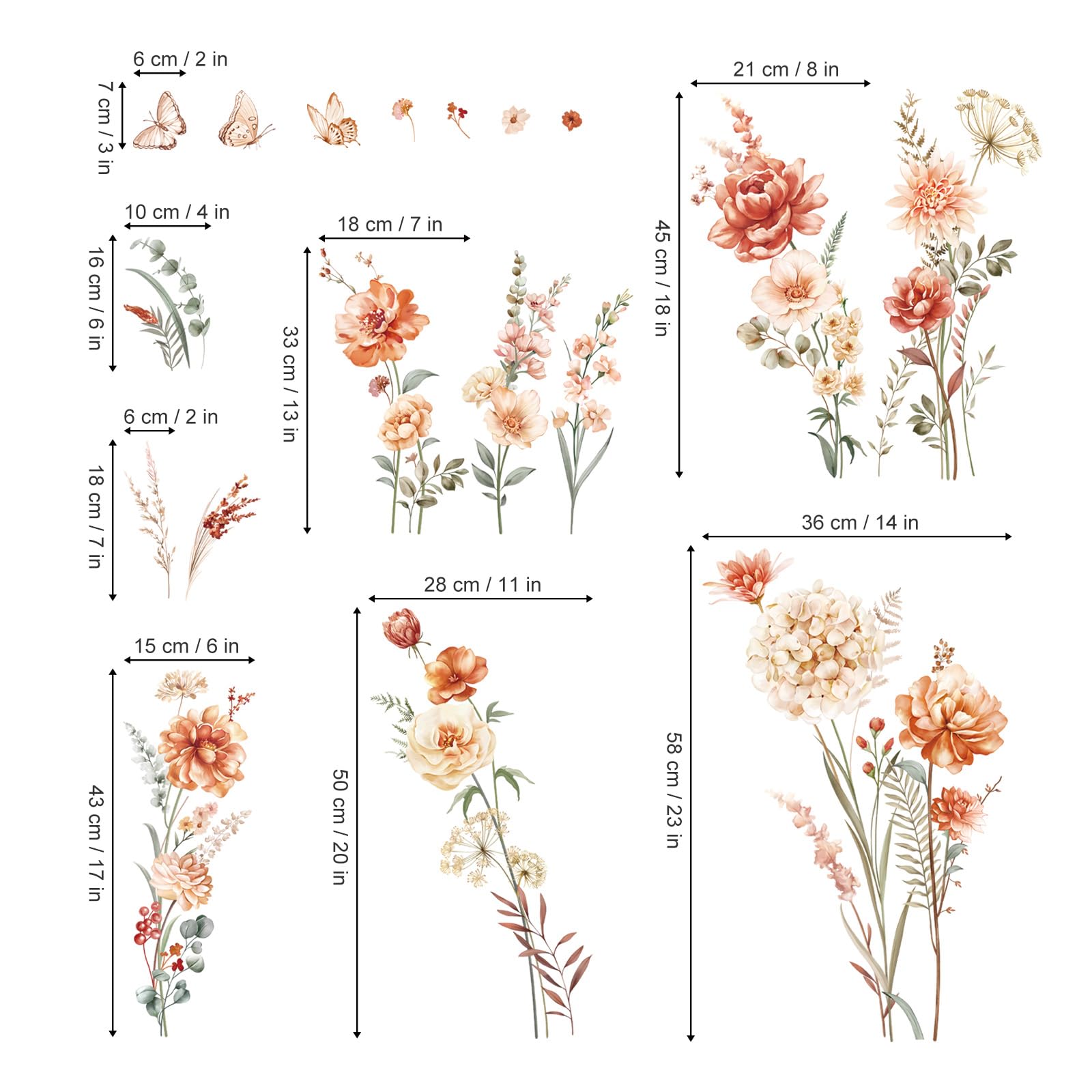 Decalmile Boho Flower Wall Decals Wildflower Garden Floral Grass Wall Stickers Girls Bedroom Living Room Kitchen Wall Decor Gift