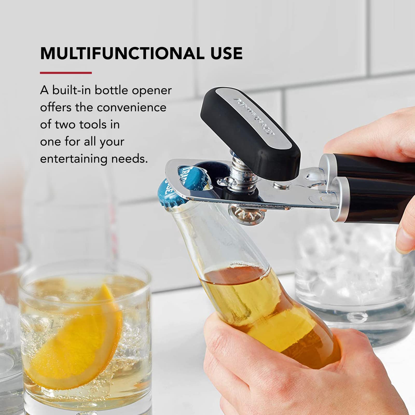 Kitchenaid Classic Multifunction Can Opener And Bottle Opener Easy To Use, Razor Sharp Stainless Steel Cutting Wheel, Soft Ergon