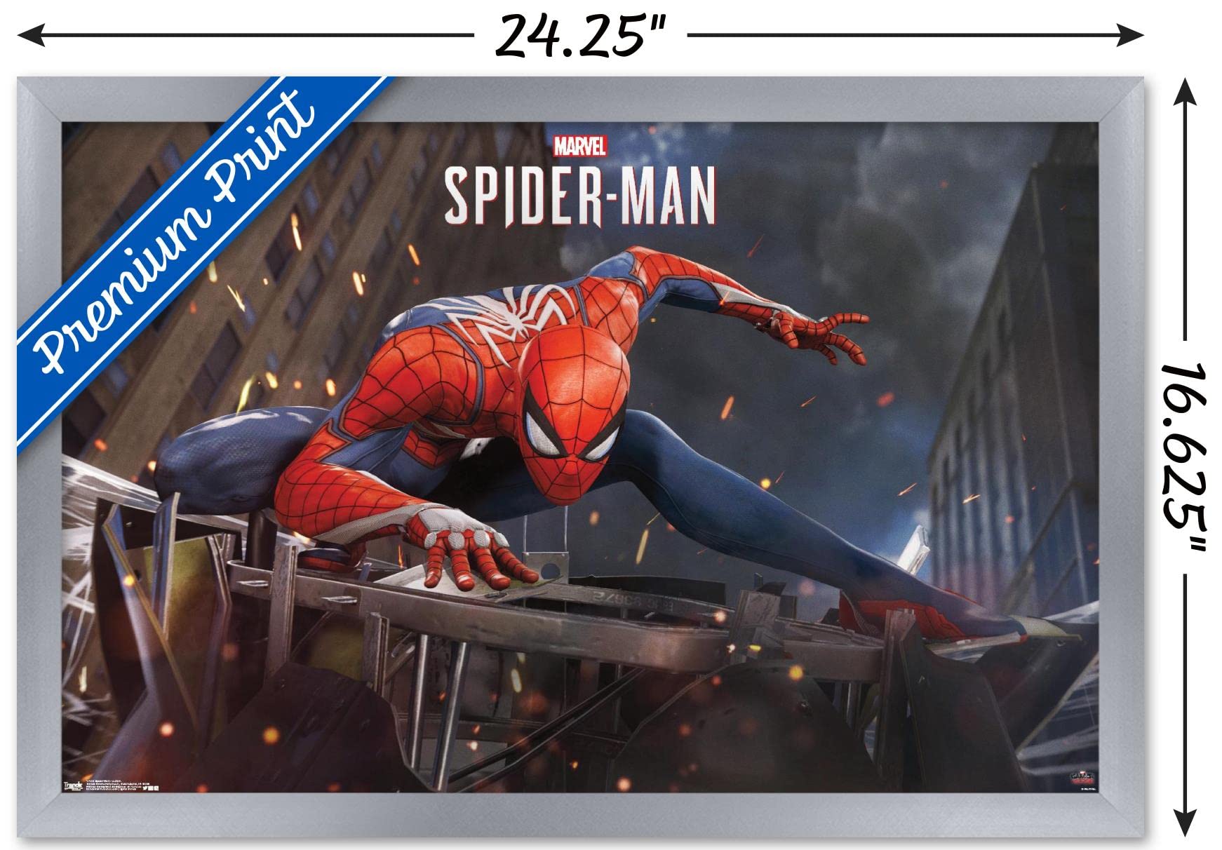 Trends International Marvel Comics - Spider-Man - Action Wall Poster, 14.725'' X 22.375'', Silver Framed Version
