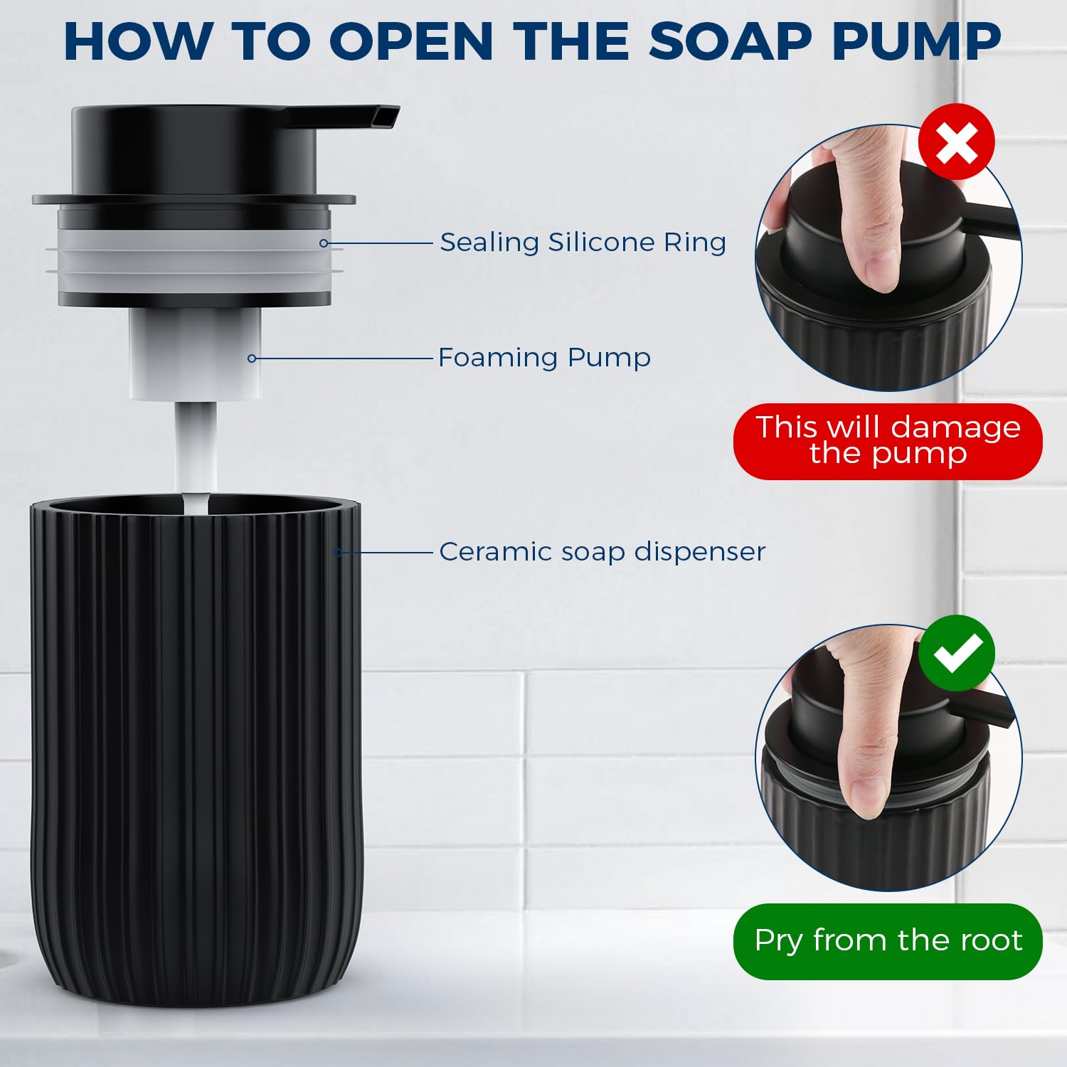 Pososto Ceramic Foaming Hand Soap Dispenser,12 Oz Bathroom Soap Dispenser, Lotion Dispenser For Kitchen, Refillable Matte Streak