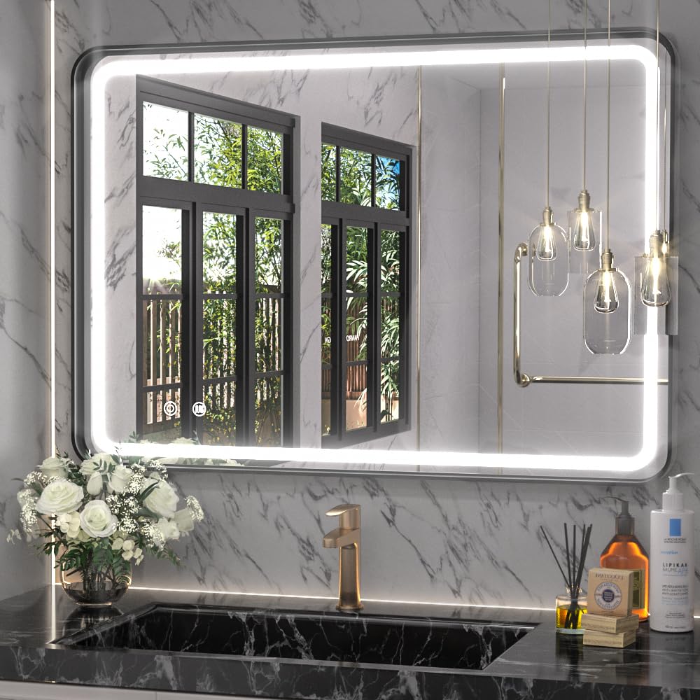 Hasipu 40  26 Led Bathroom Mirror With Light, Black Metal Frame Bathroom Mirrors For Vanity Anti-Fog, Dimmable, 3 Colors (Horizo