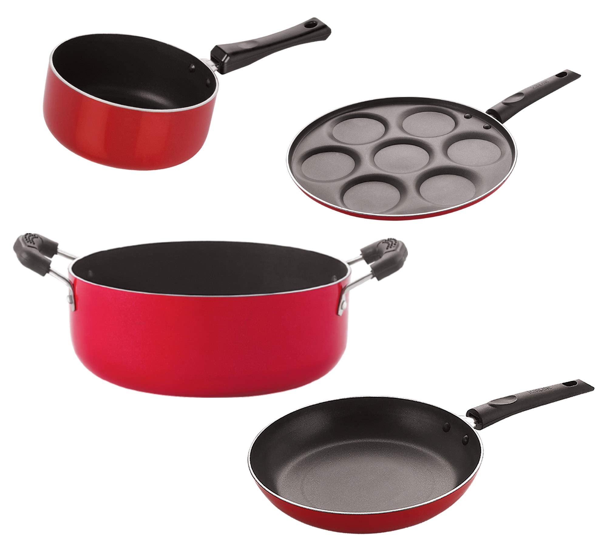 Nirlon Non Stick Bpa Free Aluminium Kitchen Cooking Essential Set Of 4 Pieces (2.6Mm_Sp(M)_Up(7)_Cass22_Tp24)
