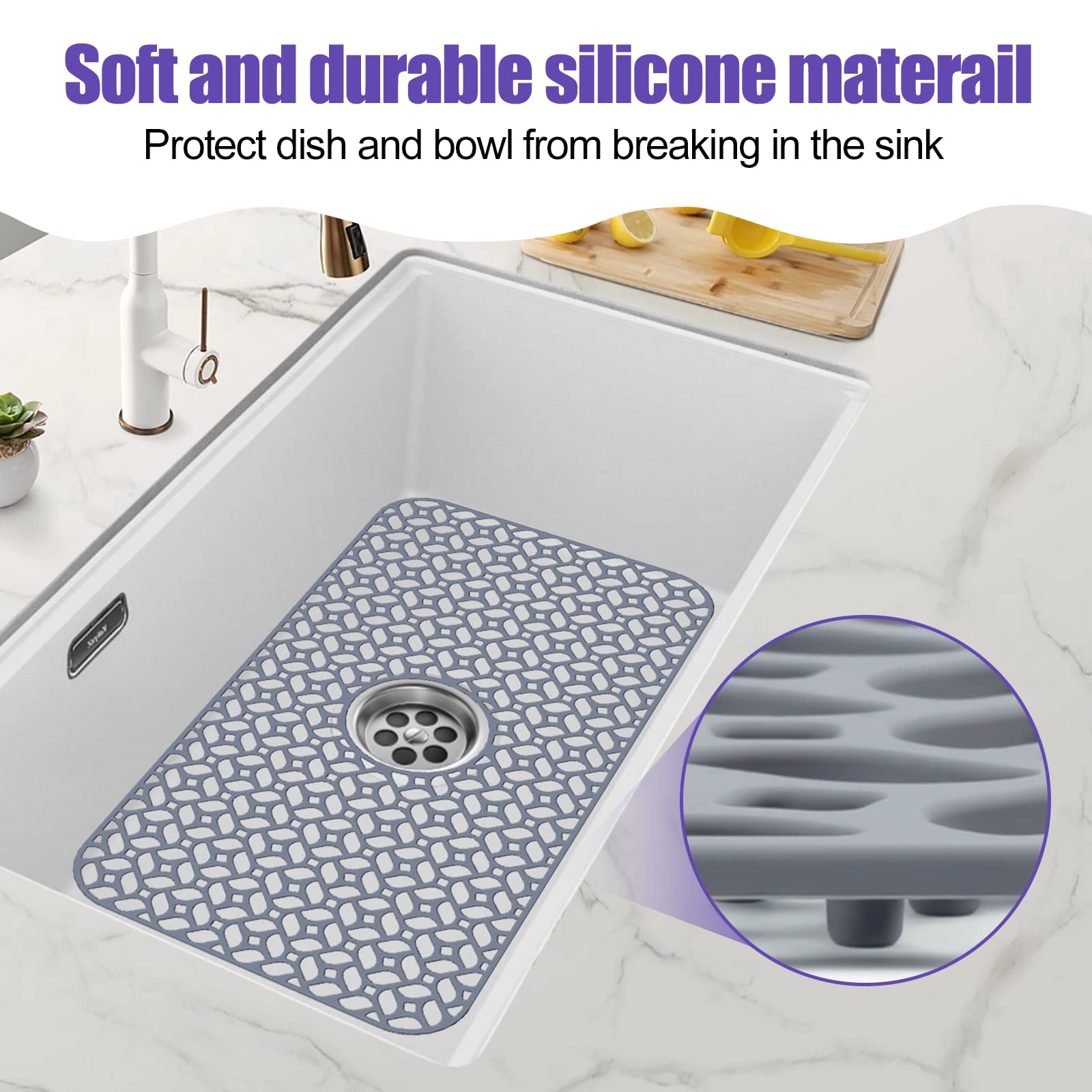 JUSTOGO Silicone Sink Mat  Kitchen Sink Protectors for Kitchen Sink Grid Accessory with Center Drain 24.8''x 13'' 1 PCS Non-slip Folding Sink Mats for Bottom of Farmhouse Stainless Steel Porcelain Sink