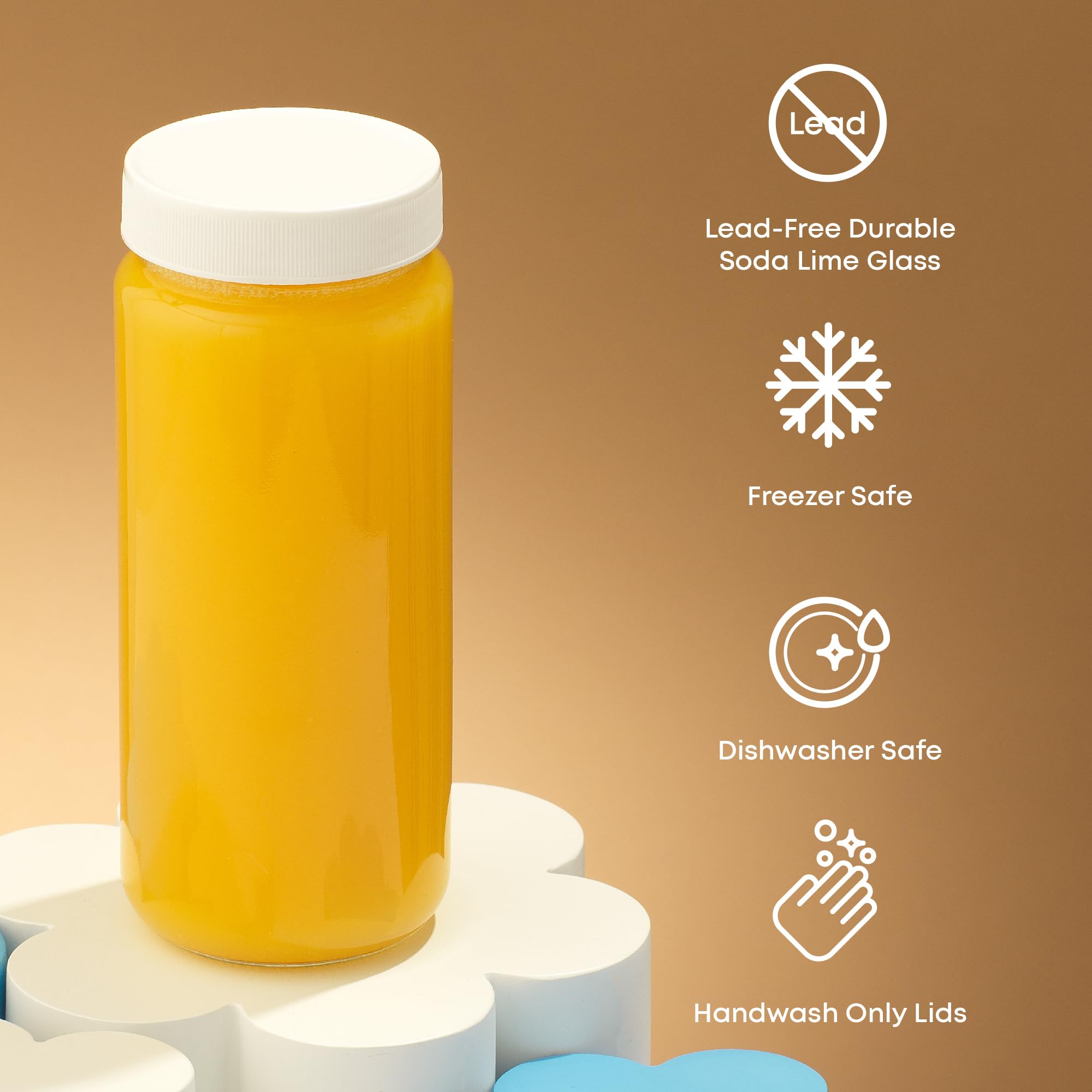 JoyJolt 16 oz Reusable Glass Bottles with Caps. Set of 8 Juicing Bottles With Lids and Juice Jars Labels. Glasses for Cold Brew Bottles  Smoothie