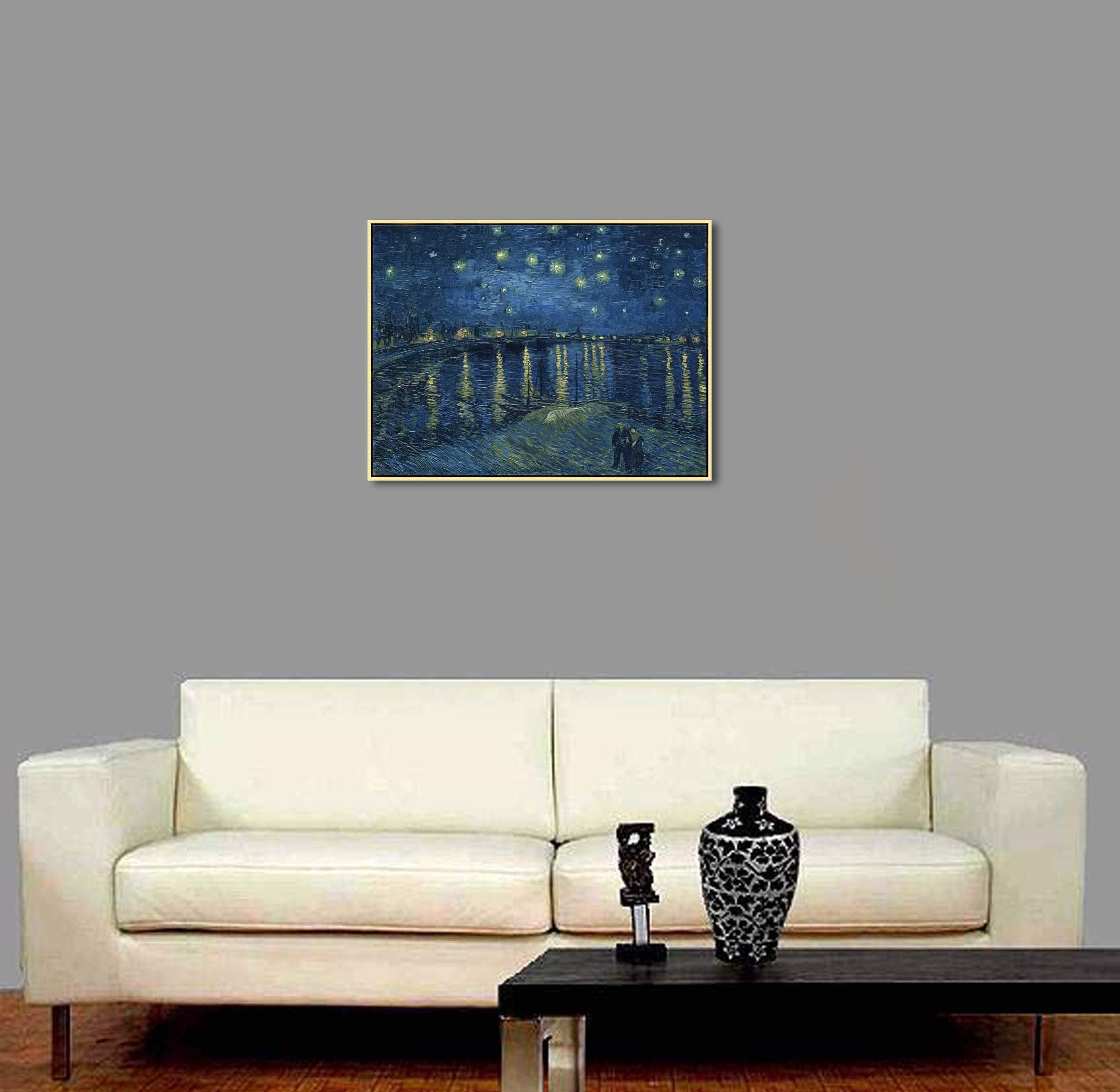 Wieco Art Framed Art Giclee Canvas Prints Of Starry Night Over The Rhone Canvas Prints Wall Art By Van Gogh Paintings Reproducti