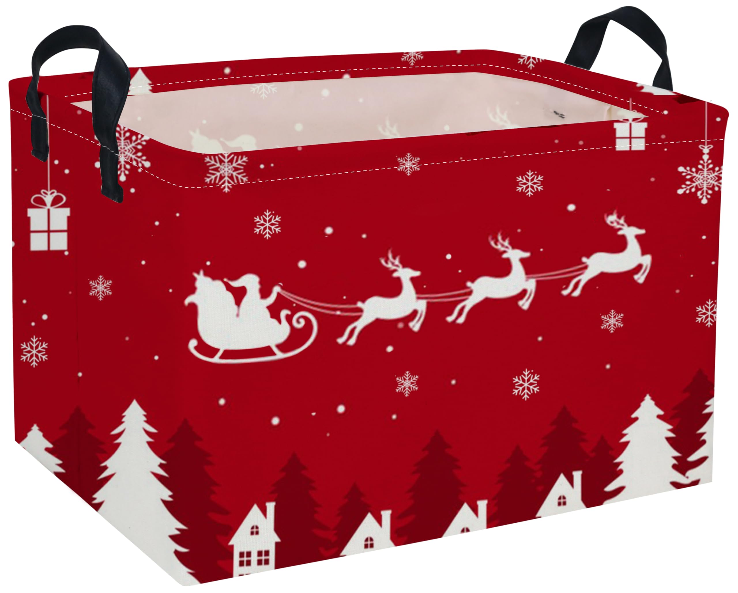 DDBASKET Rectangle Christmas Baskets Snowflake Basket Cute Storage Bin Organizer Box for Room Decor Gift Basket(Red Christmas)
