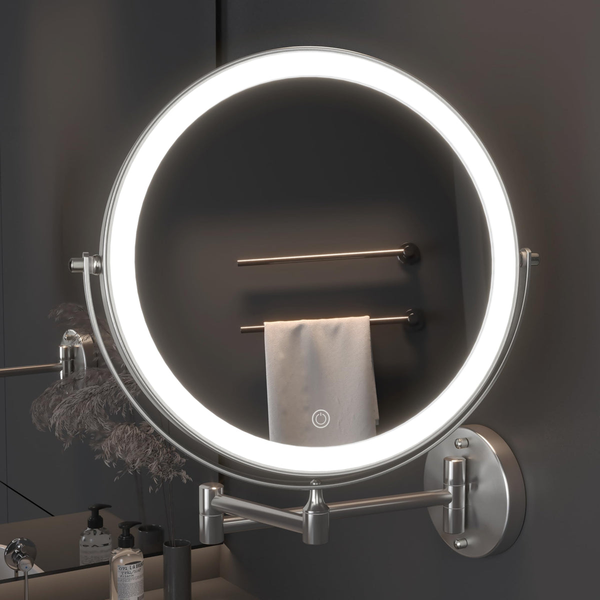 Hasipu 10-Inch Wall Mounted Makeup Mirror With Magnification, Rechargeable 3000 Mah Vanity Mirror With Lights, Bathroom Mirror W