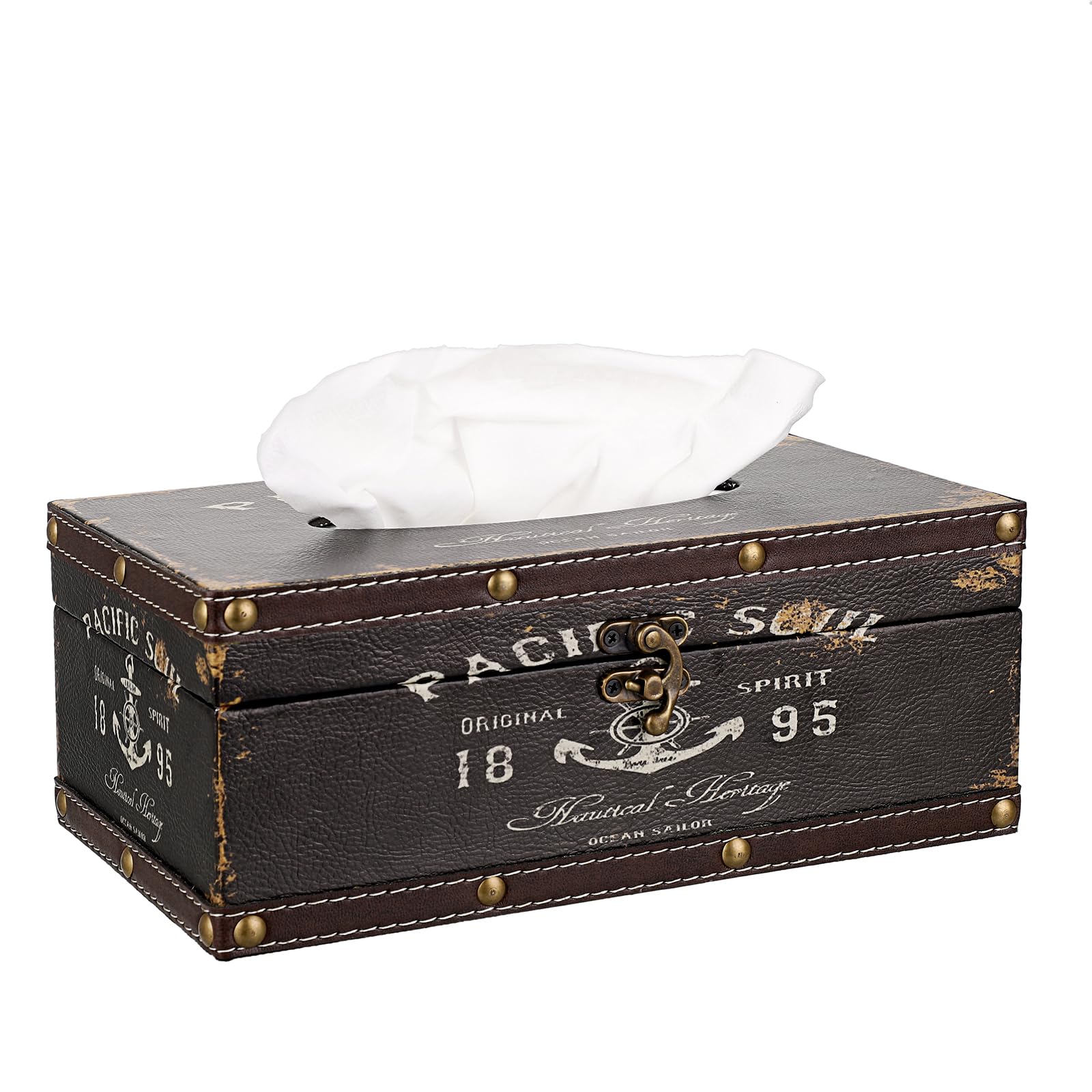 Sumnacon Tissue Box Cover Rectangle Tissue Box With Lid,Wooden Tissue Box Holder Retro Tissue Holder Decorative Tissue Cover For