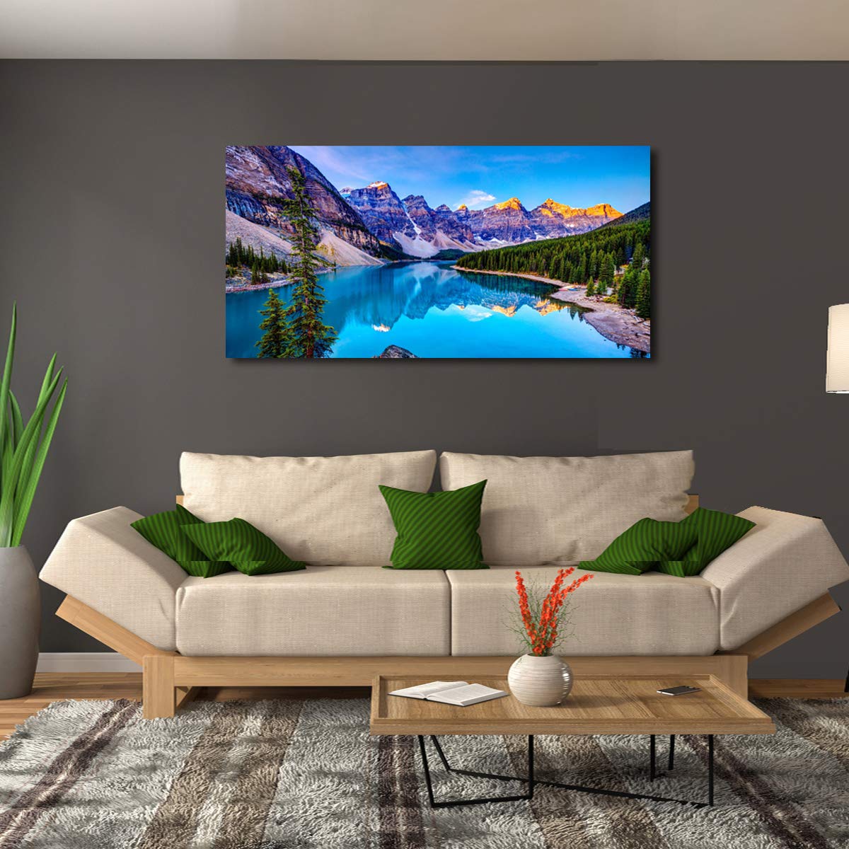 Wall Art Lake Mountain Landscape Picture Print Canvas Wall Art Modern Artwork for Home Decor Stretched And Ready To Hang 2.5cm Thick Waterproof Artwork