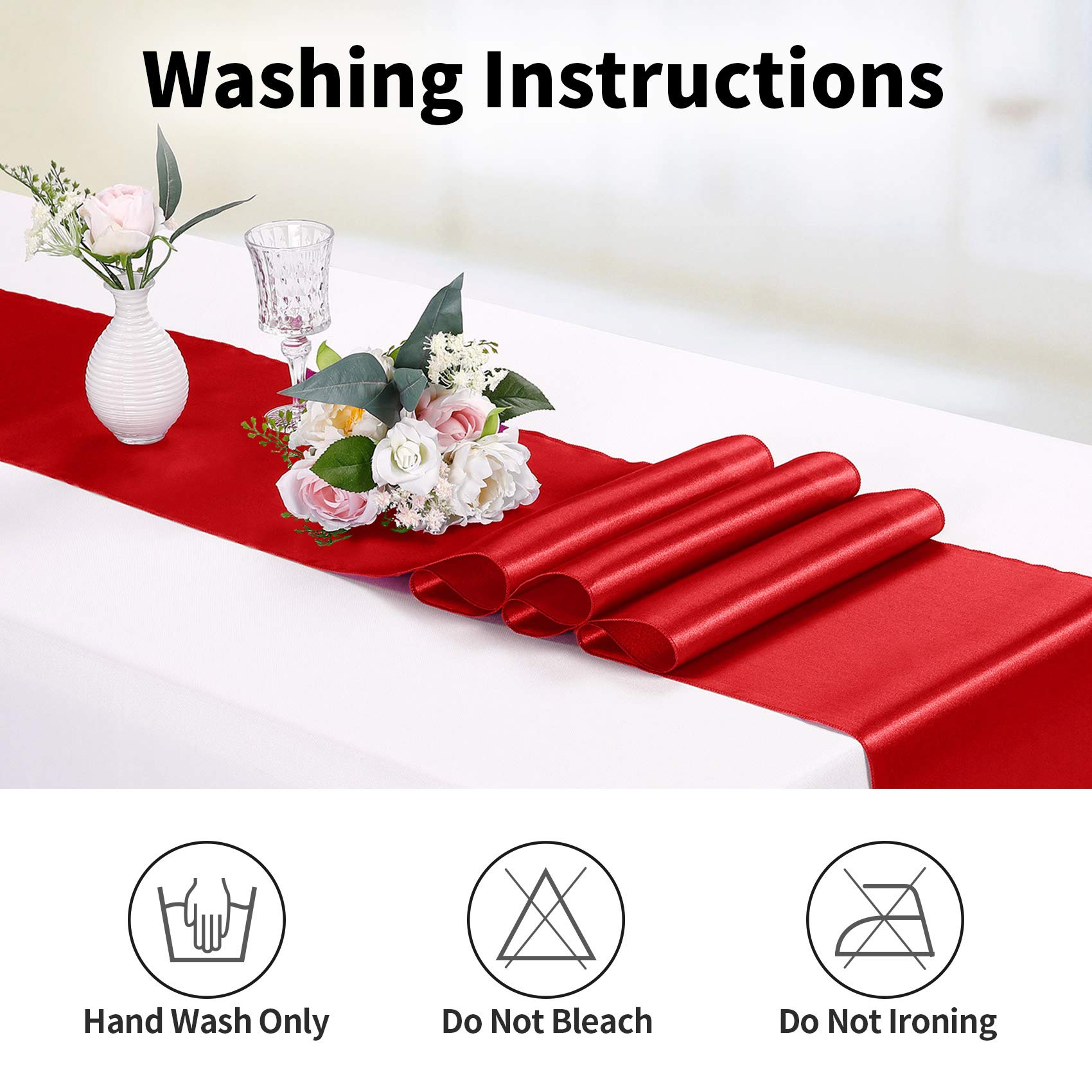 10-Pack Satin Table Runner Red 12 x 108 inches Long  Table Runners for Wedding  Birthday Parties  Banquets Decorations(10 Pack  12x108 Inch  Red)