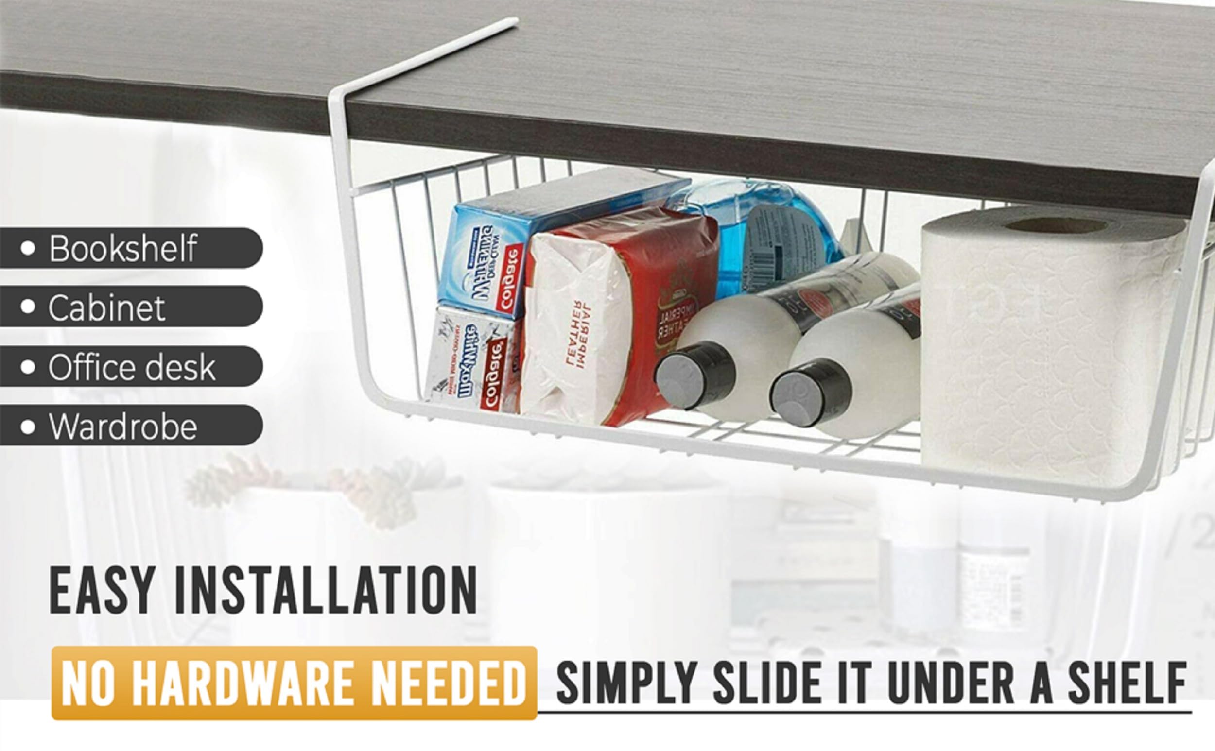 Ybm Home Under Shelf Wire Basket Storage Organizer For Kitchen Pantry - Hanging Storage Cabinet Organizer Rack Adds Extra Storag