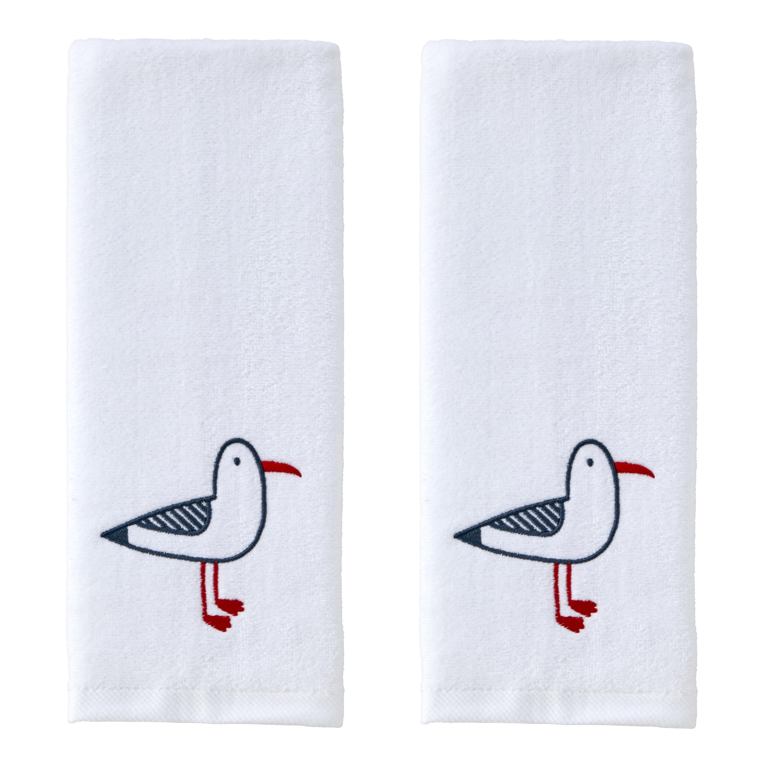 SKL HOME Seagull Portrait Hand Towel 2pc Set for Bath/Kitchen/Bar & Gift, Optic White