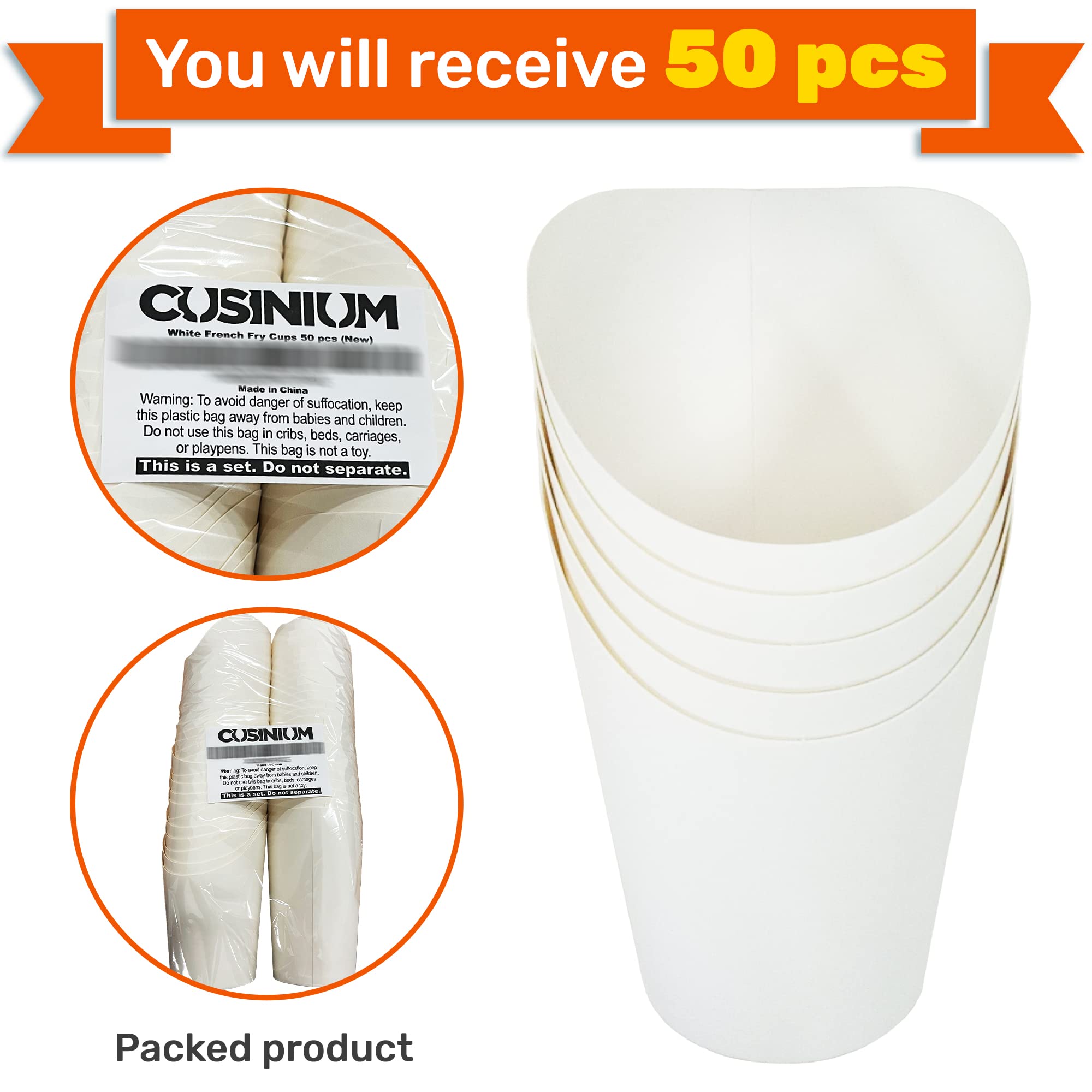 Cusinium 14 Oz 50-Pack White French Fry Cups - Charcuterie Cups Disposable