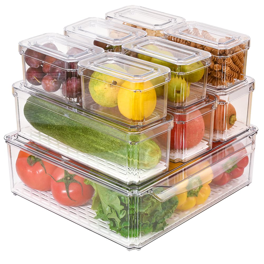 Cozihom Stackable Refrigerator Organizer Bins with Lids, Fridge Organization and Storage Containers, BPA-Free Plastic Pantry Bin