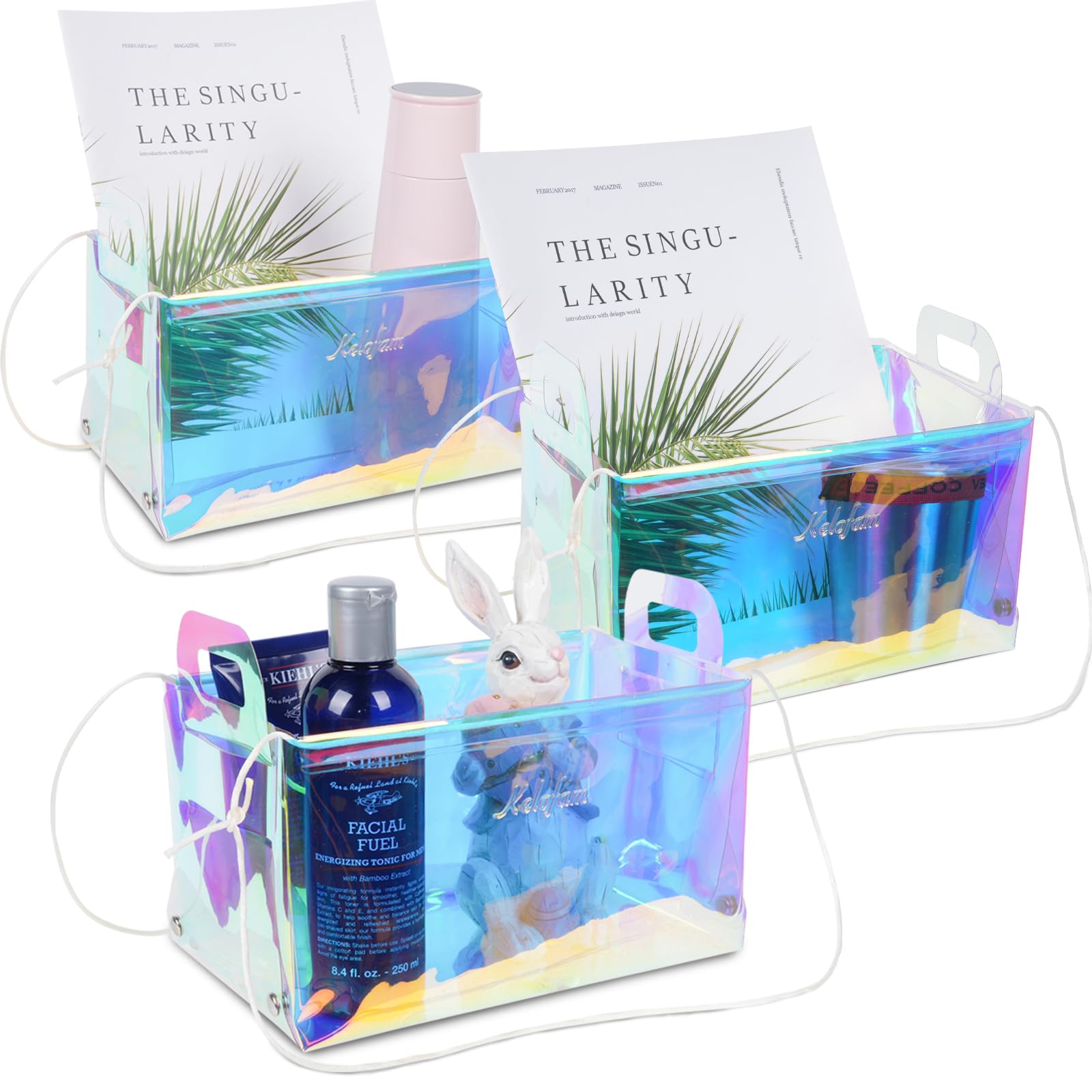 Iridescent Decor, Small Baskets For Decor, Reusable Iridescent Clear Organizers And Storage Bin, Foldable Decorative Basket For