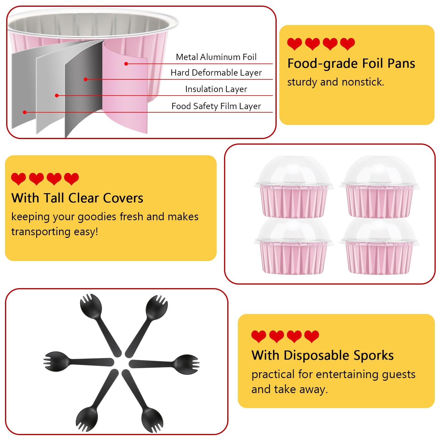 Jumbo Muffin Liners With Lids 50 Pack,Free-Air 5Oz Aluminum Foil Cupcake Cups Muffin Tins,Disposable Ramekins Cupcake Baking Pan
