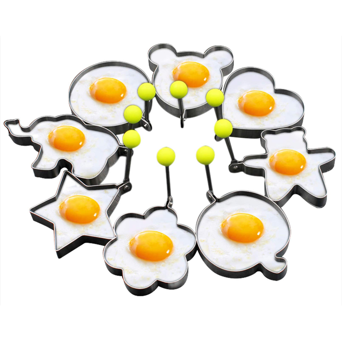 Slomg 8Pcs Set Fried Egg Rings Molds Non Stick For Griddle Pan, Egg Shaper Pancake Maker With Handle, Stainless Steel Egg Form F