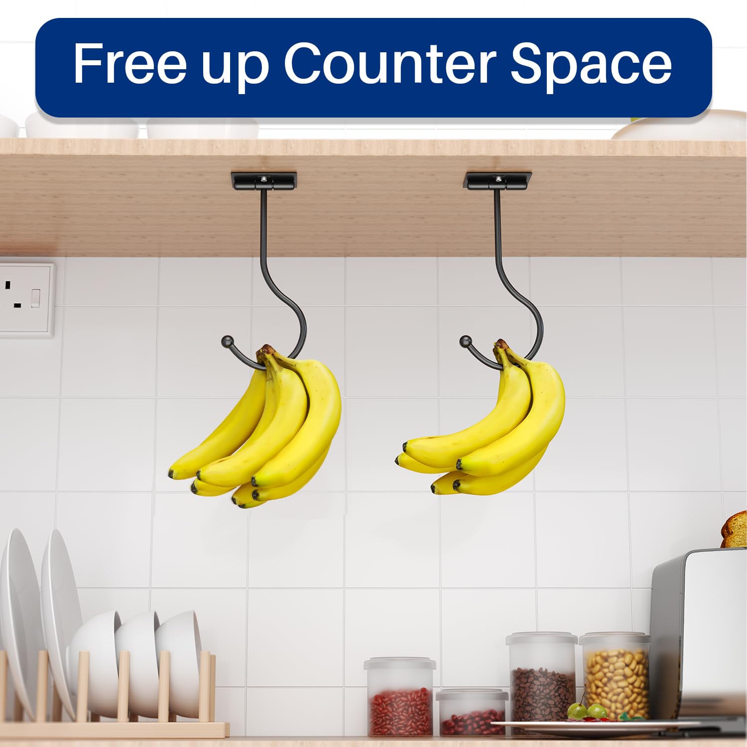 Josmimic Under Cabinet Banana Hook - Magnetic Banana Hook Foldable, Banana Hanger Adhesive, Black