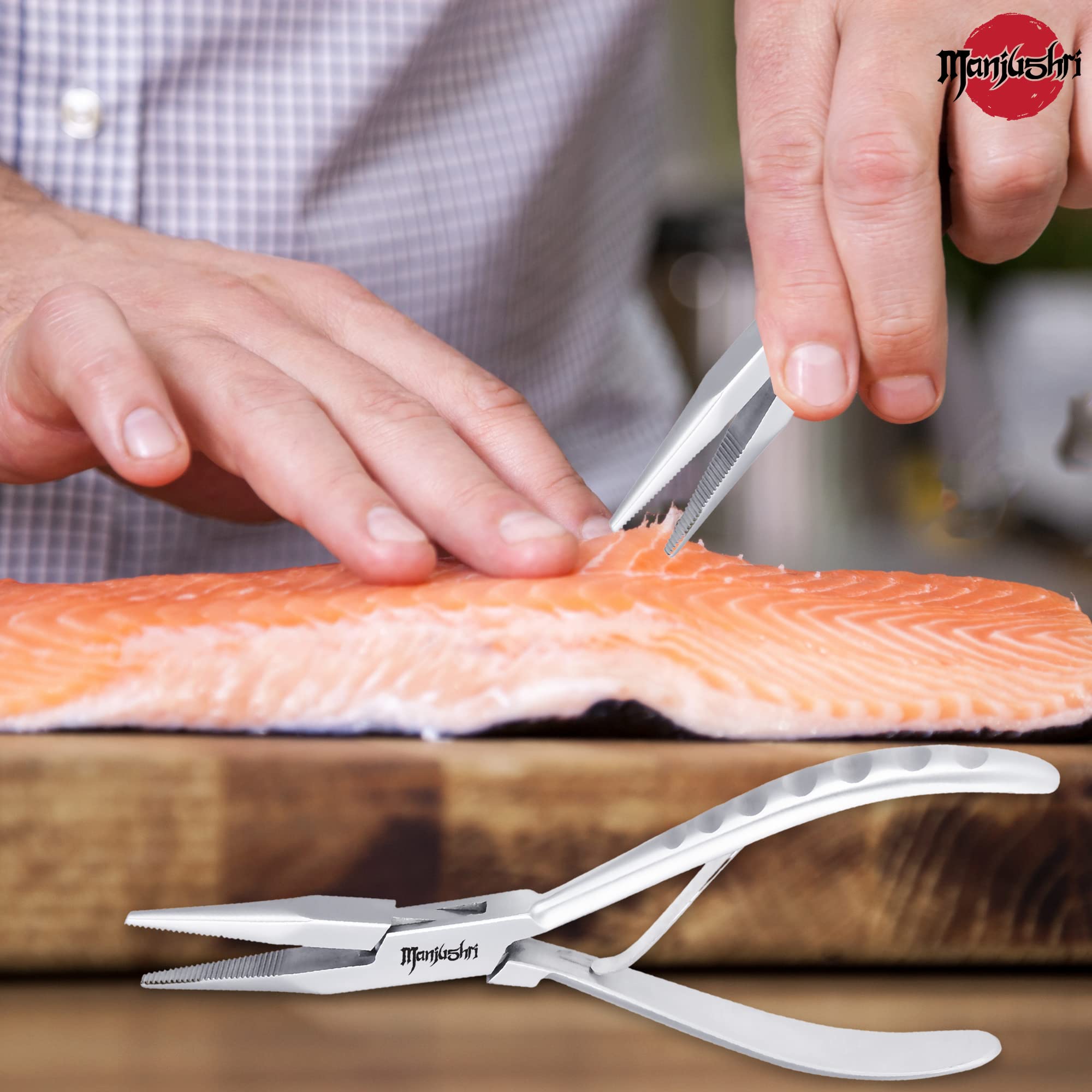 Manjushri Precision 6 Inches Fish Pin Bone Pliers Tweezers For Removing, Plucking And Pulling Pin Bones (Silver)