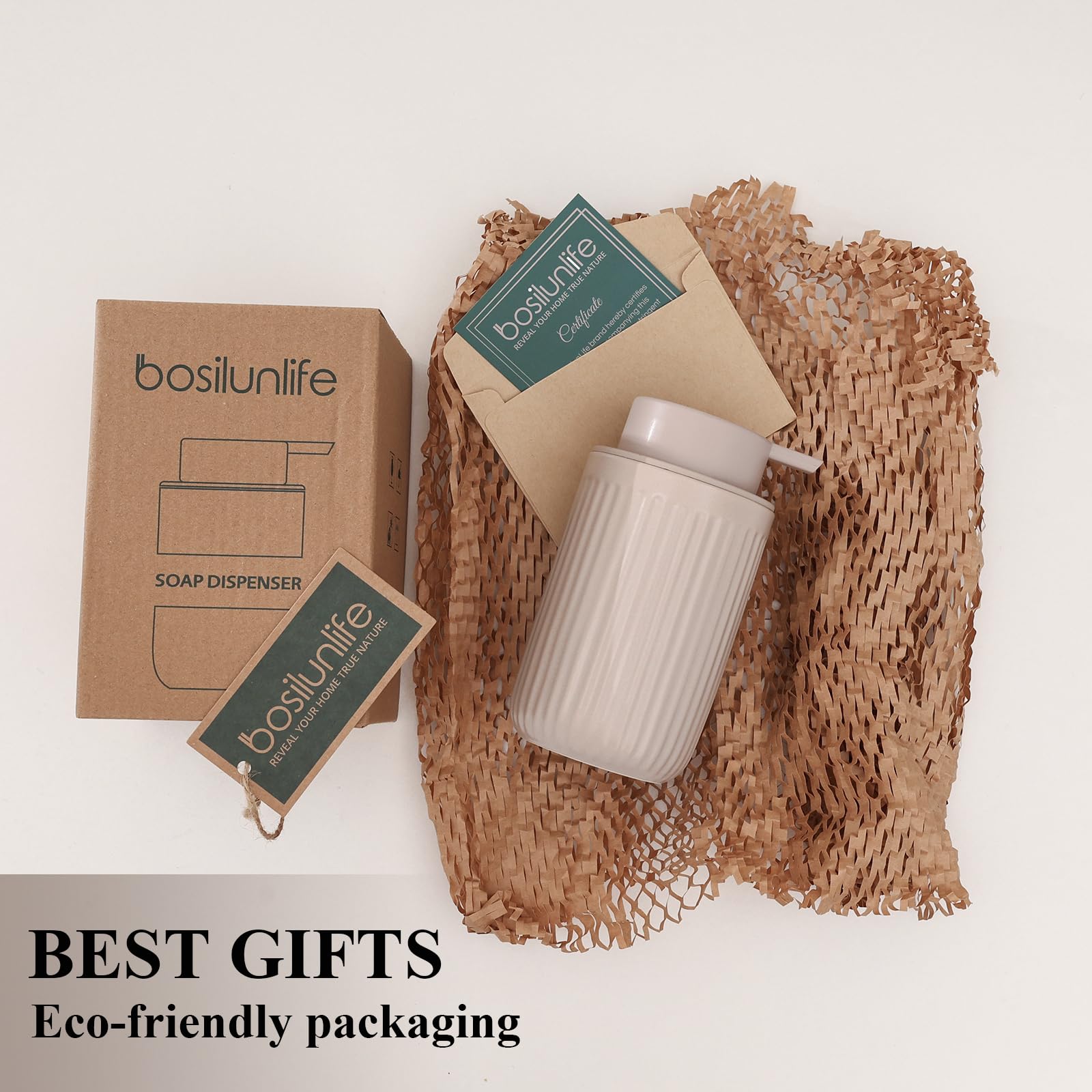 Bosilunlife Dish Hand Soap Dispenser - Khaki Liquid Pump Soap Dispenser For Bathroom Decro 12Oz Ceramic Kitchen Dish Dispenser W