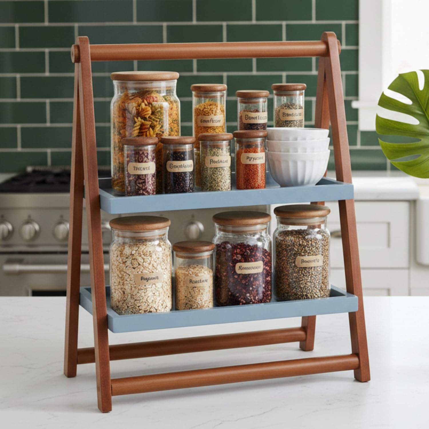LoosebucketBig Foldable Versatile Kitchen Organizer Shelf With 2 Compartments, Easy Kitchen Grocery Organiser, Shelf Organizer,S