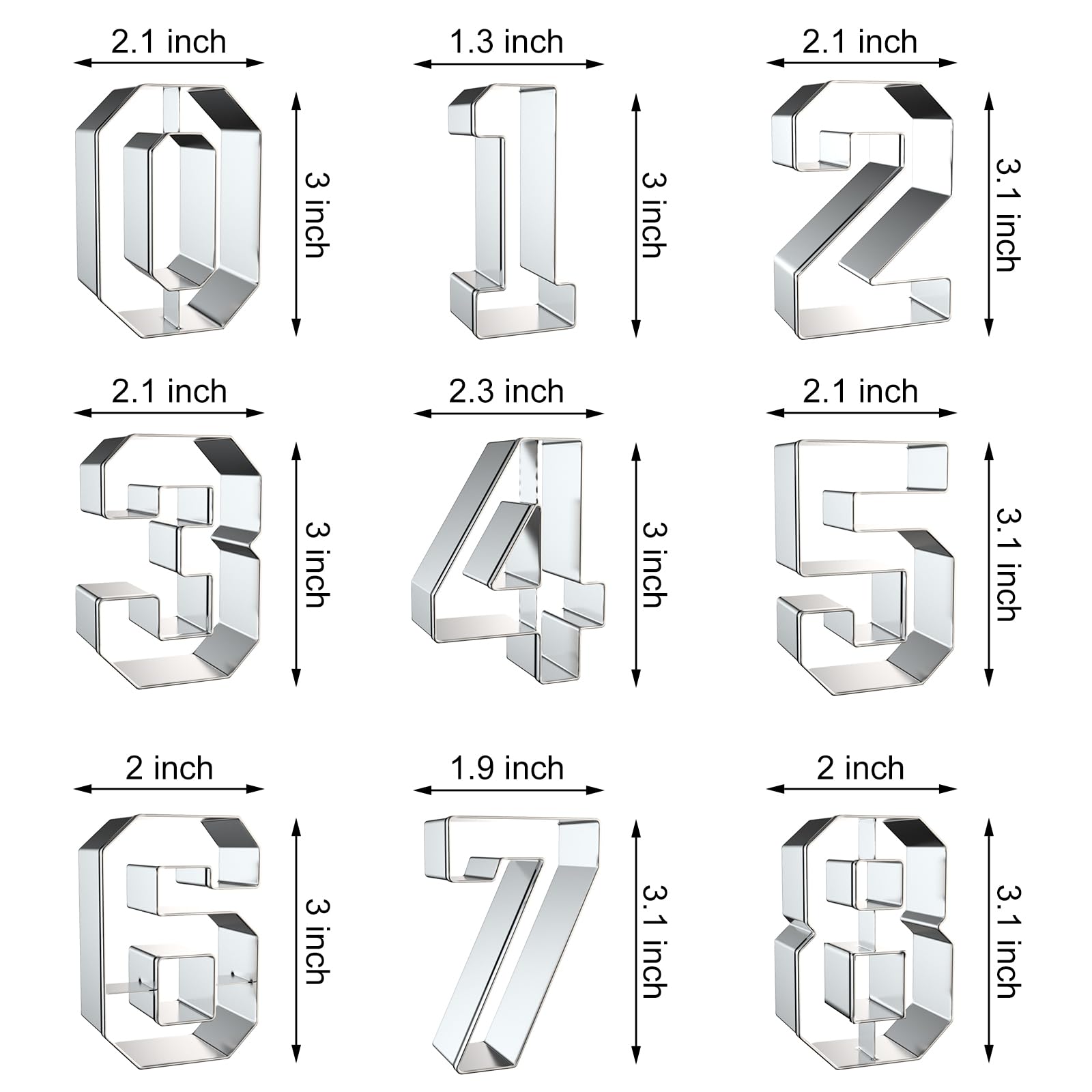 Number Cookie Cutter Set 3 Inch - 9 Piece Large Numbers #0#1#2#3#4#5#6 (#9) #7#8 Shapes Biscuit Fondant Baking Mold For Baby Sho